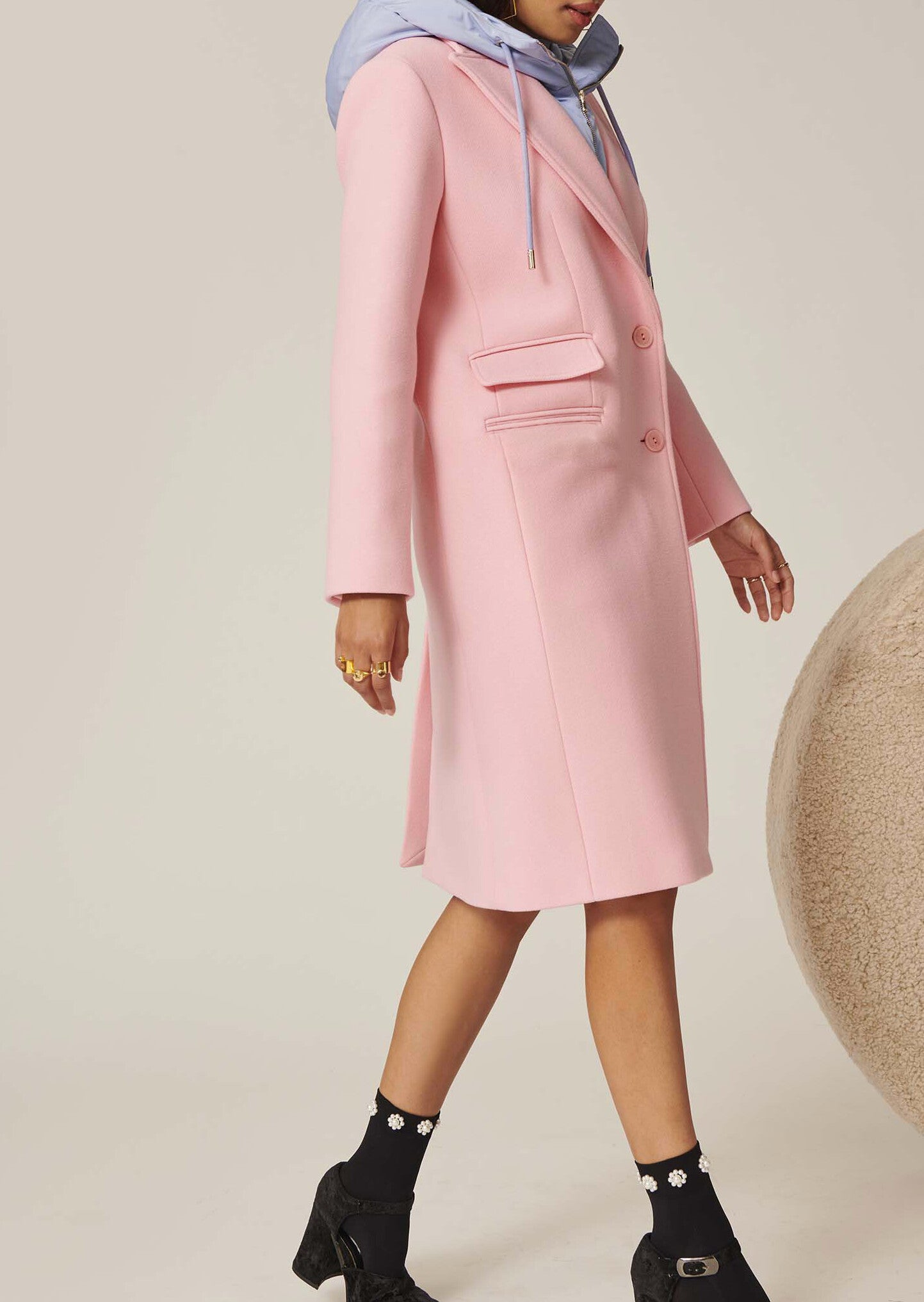 Manteau Mariana rose pâle en drap caban Faume - seconde main