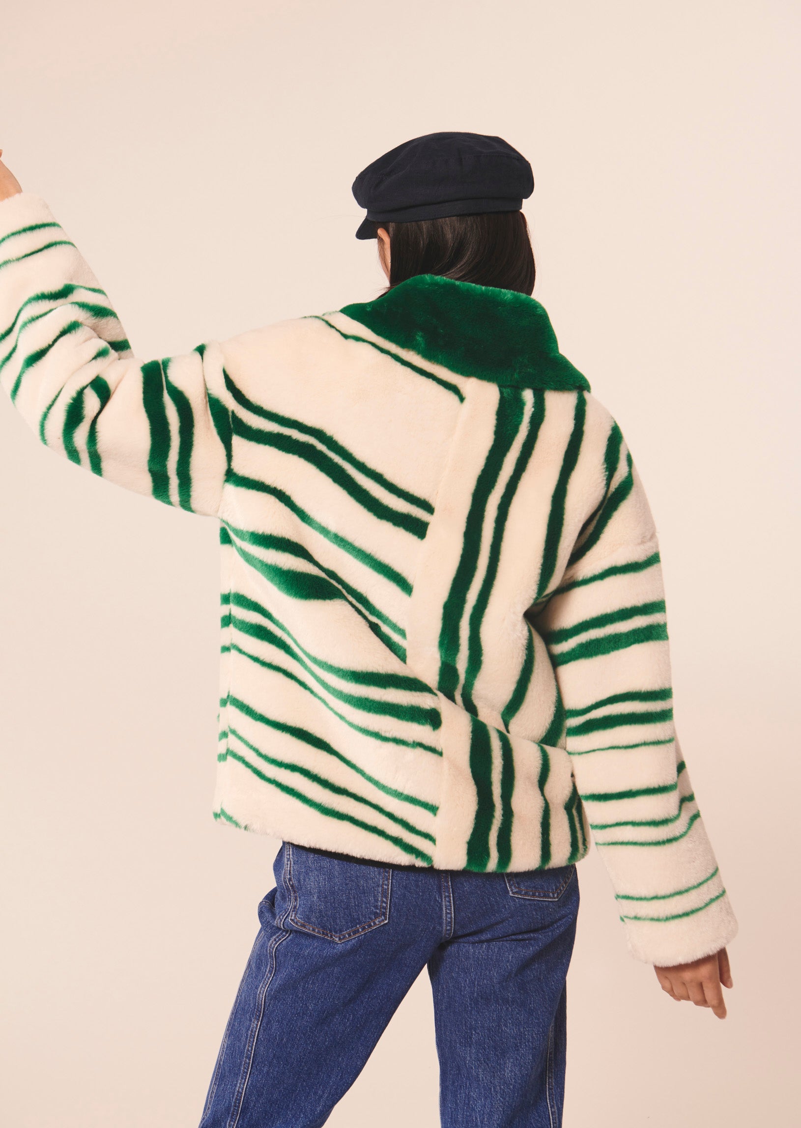 Manteau Matt écru à rayures en fausse fourrure Faume - seconde main