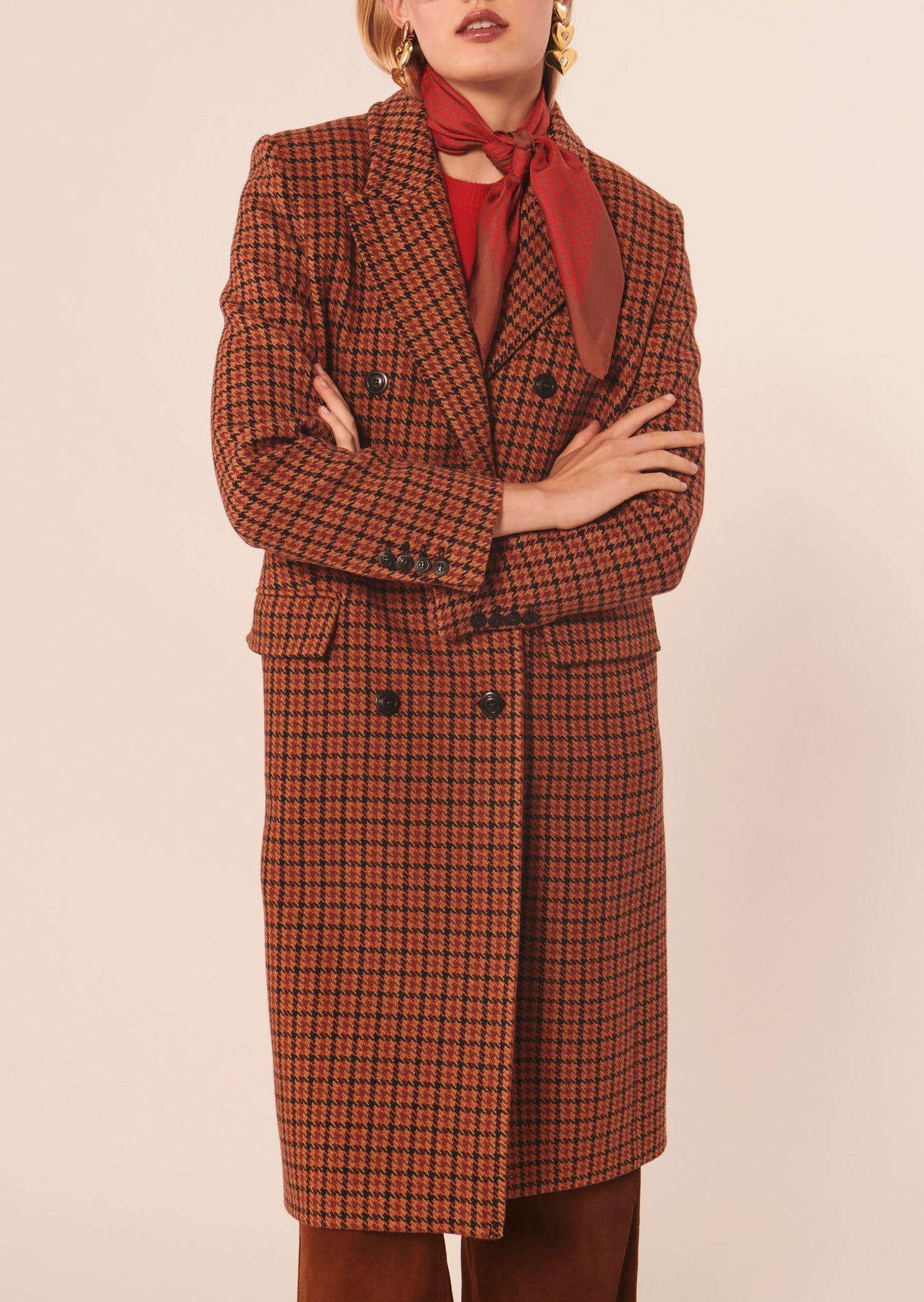 Manteau Marcus marron imprimé pied de poule Faume - seconde main