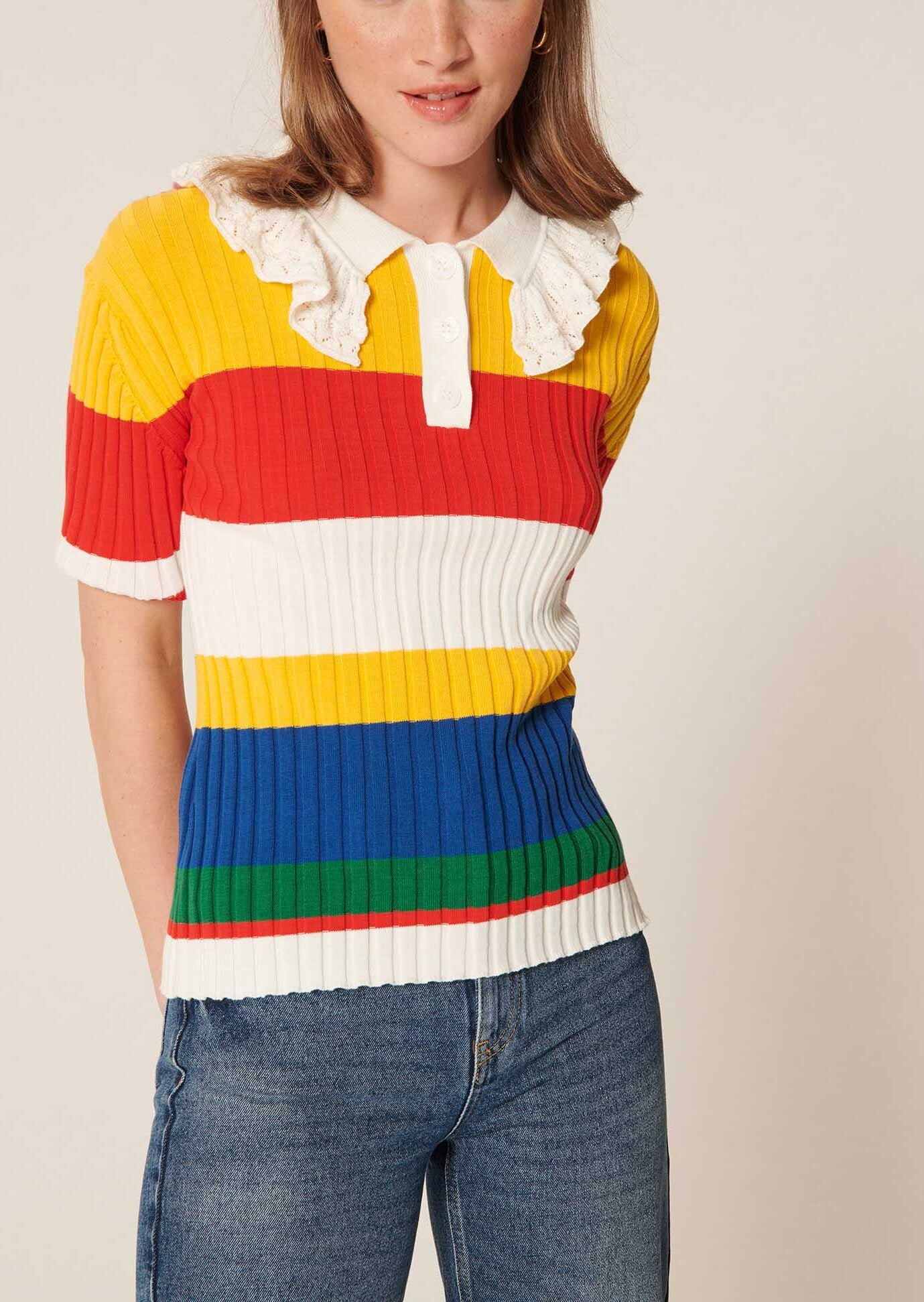 Pull Pandora écru à rayures en coton extrafin Faume - seconde main