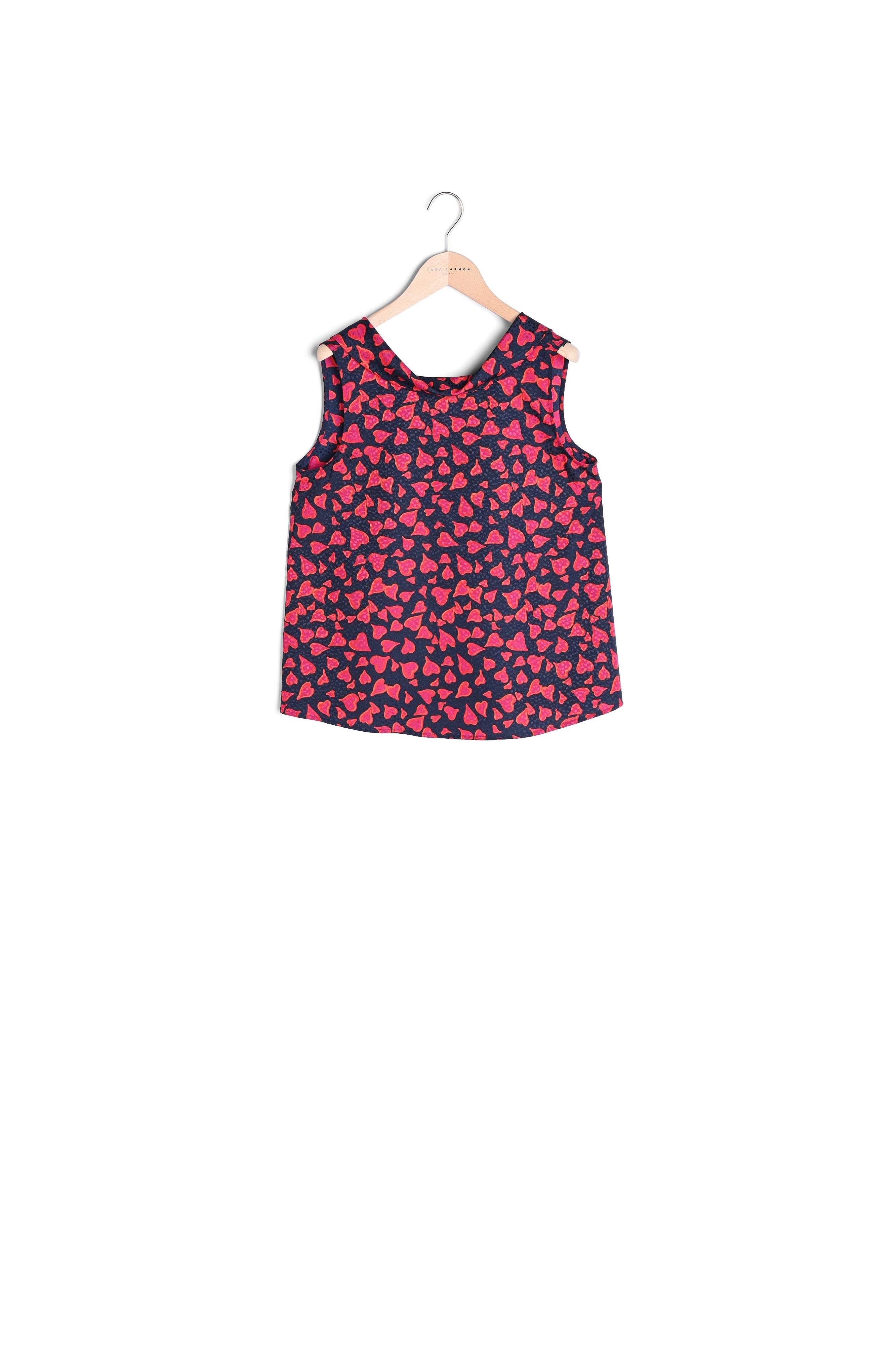 Top bleu nuit imprimé cœurs rouges Faume - seconde main