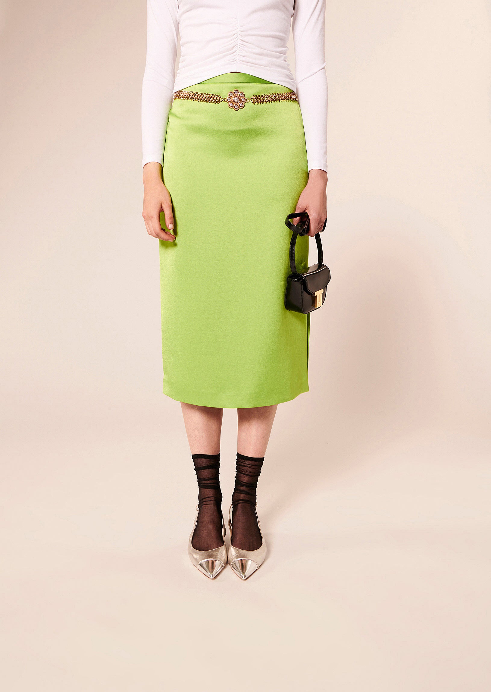 Jupe Jenny verte en satin Faume - seconde main