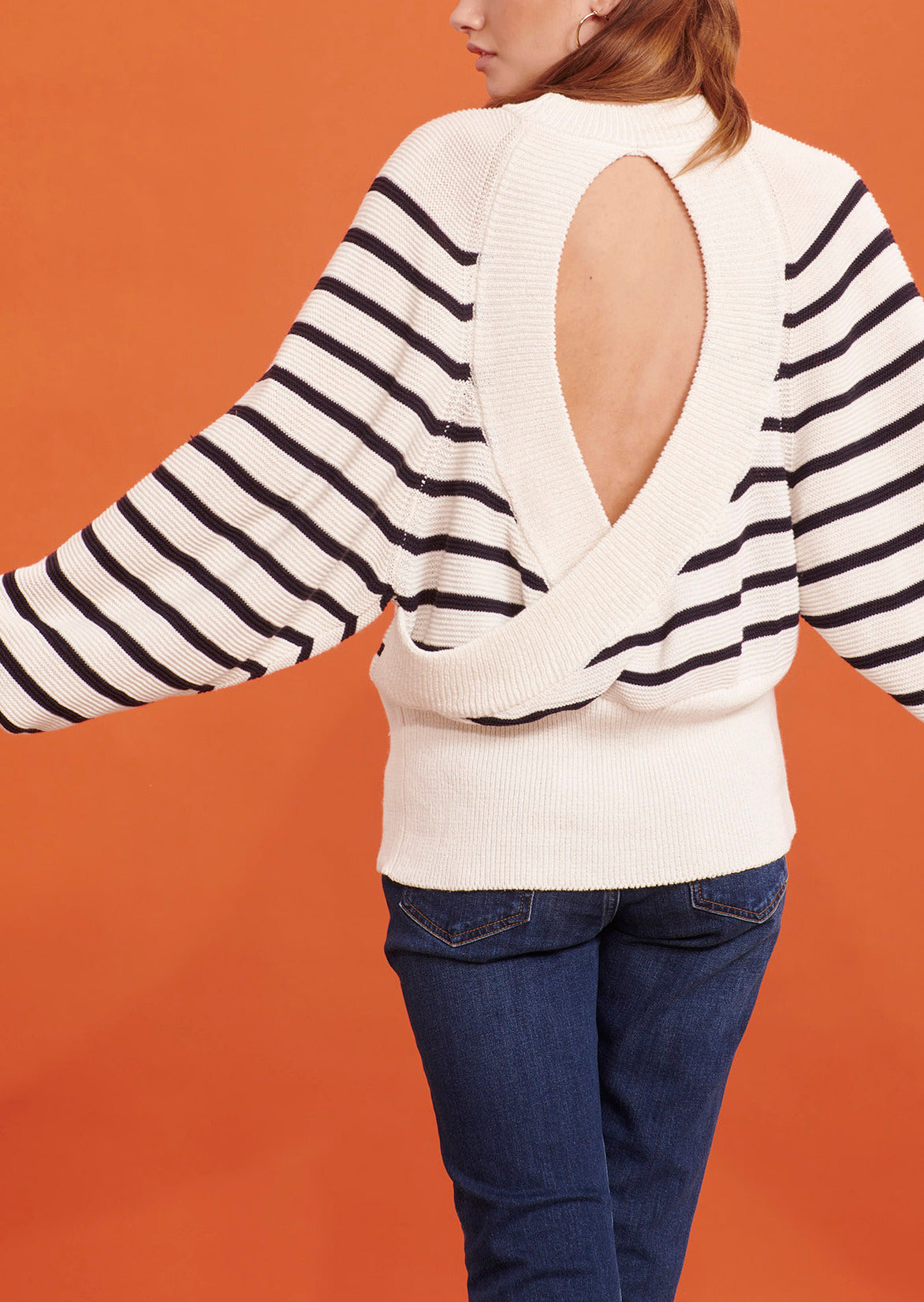 Pull Parisienne écru marinière en lin et coton Faume - seconde main