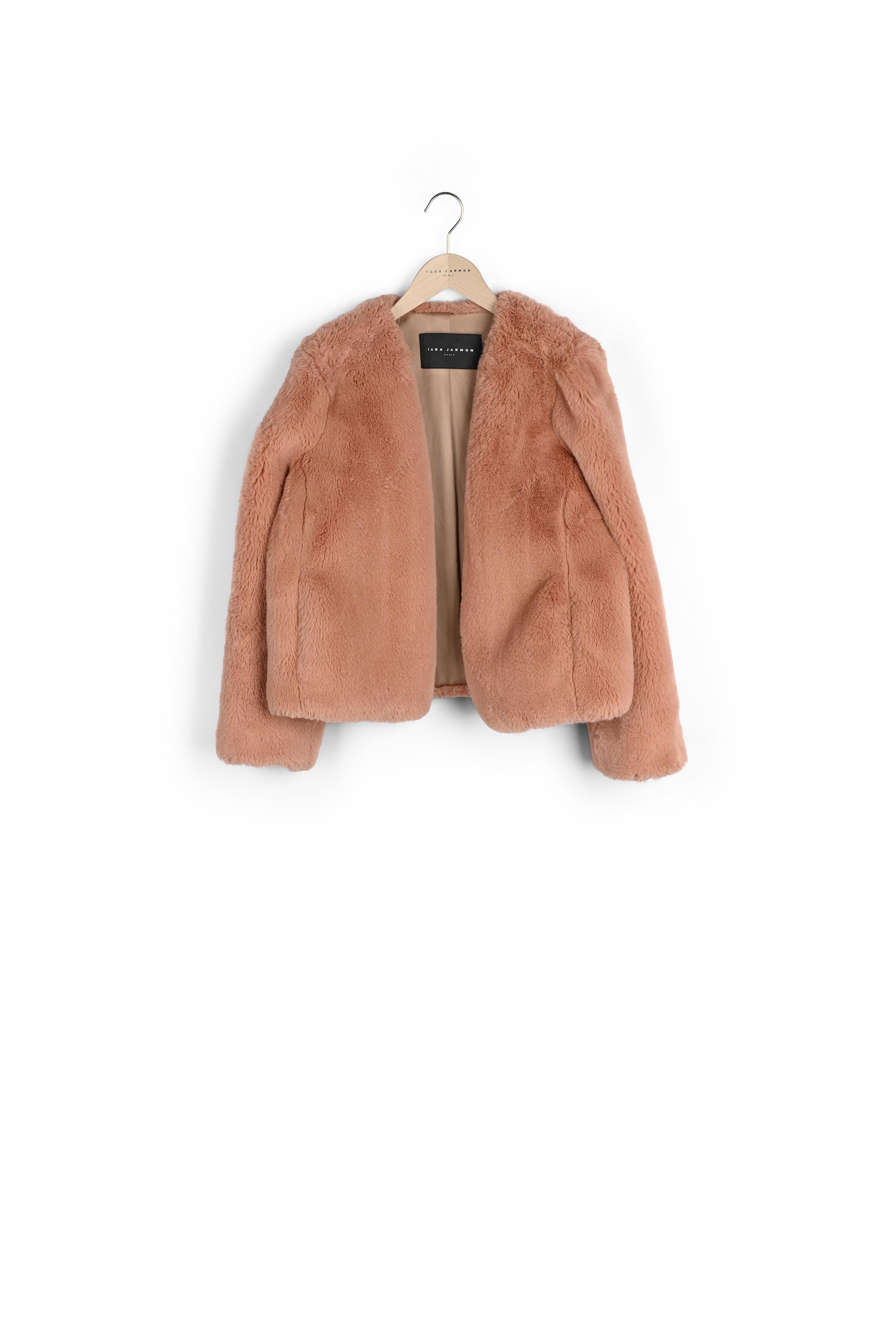 Manteau vieux rose en lainage effet fourrure Faume - seconde main