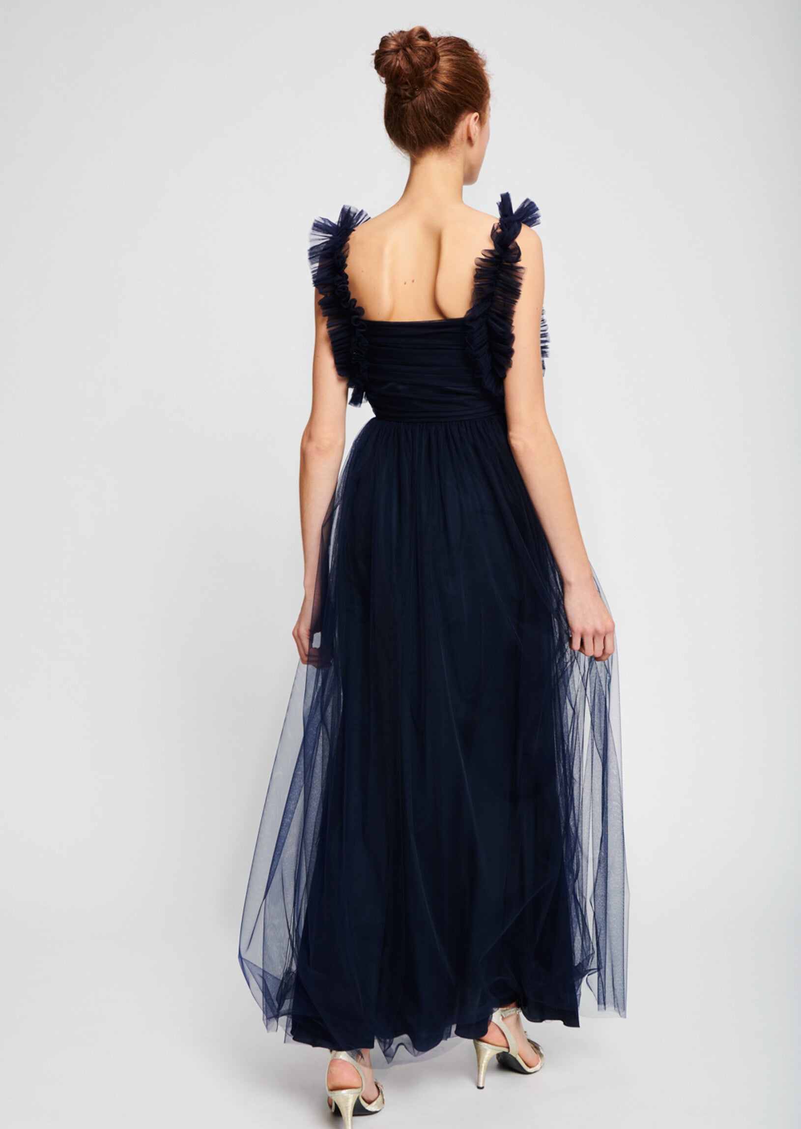 Robe longue en tulle bleu nuit Faume - seconde main