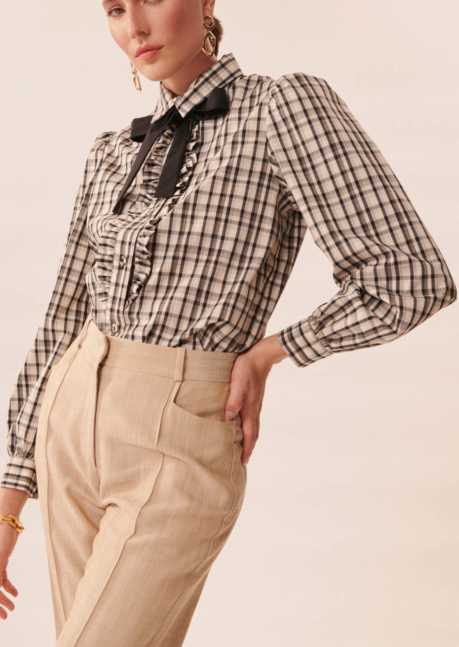 Chemise Cheri écrue à carreaux en popeline Faume - seconde main