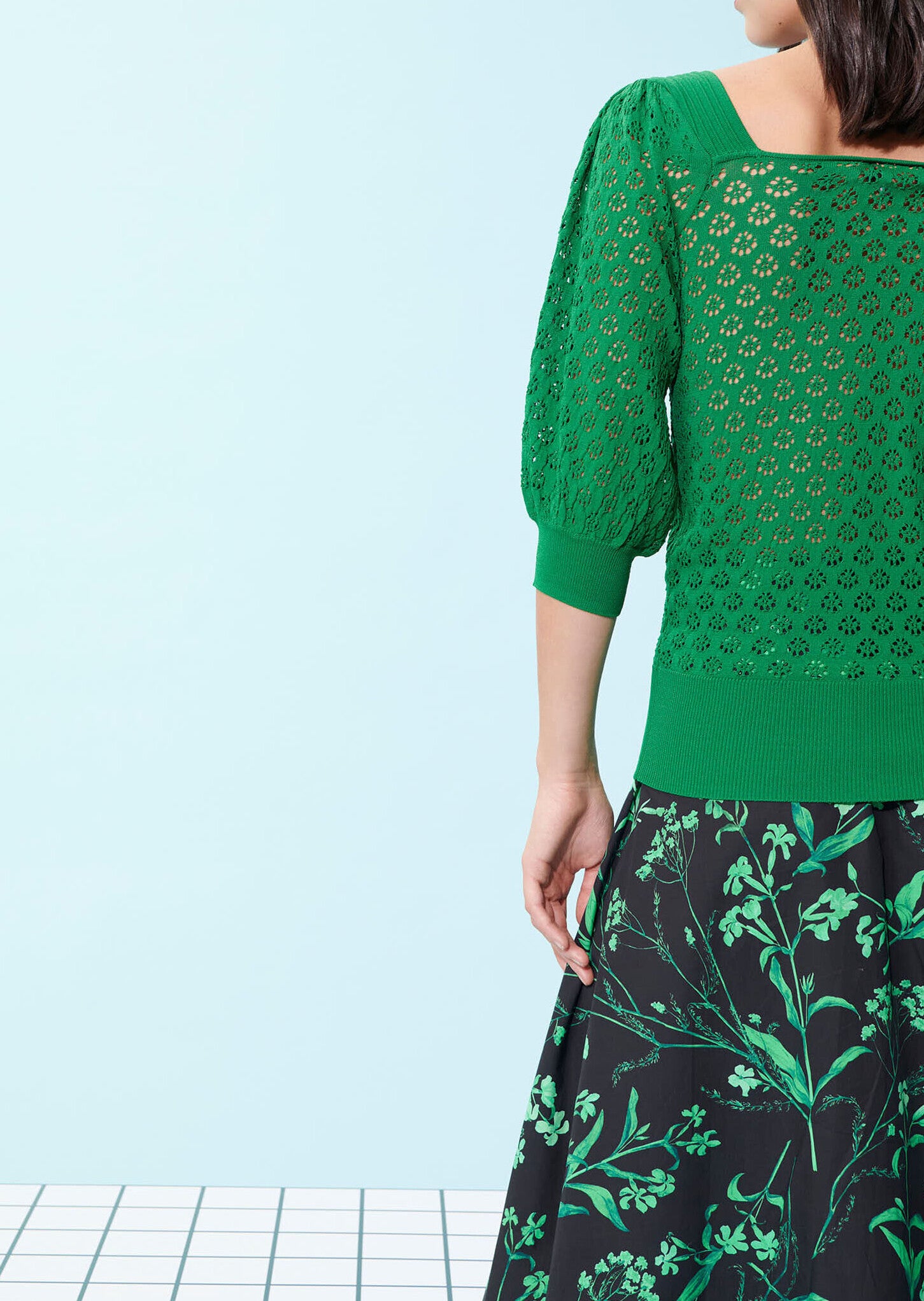 Pull Pekin vert émeraude ajouré en viscose Faume - seconde main