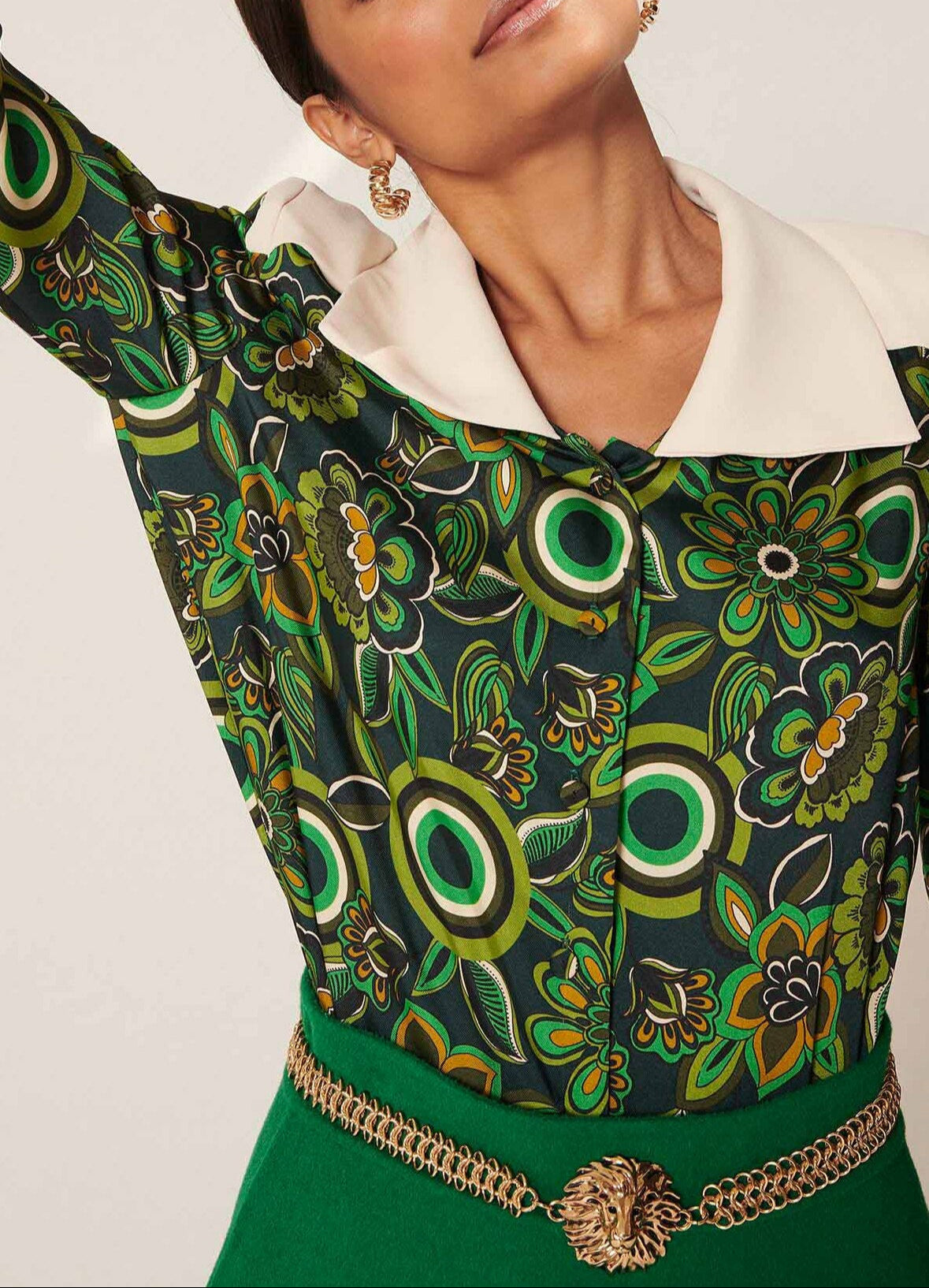 Chemise Cornella kaki imprimé fleurs Faume - seconde main