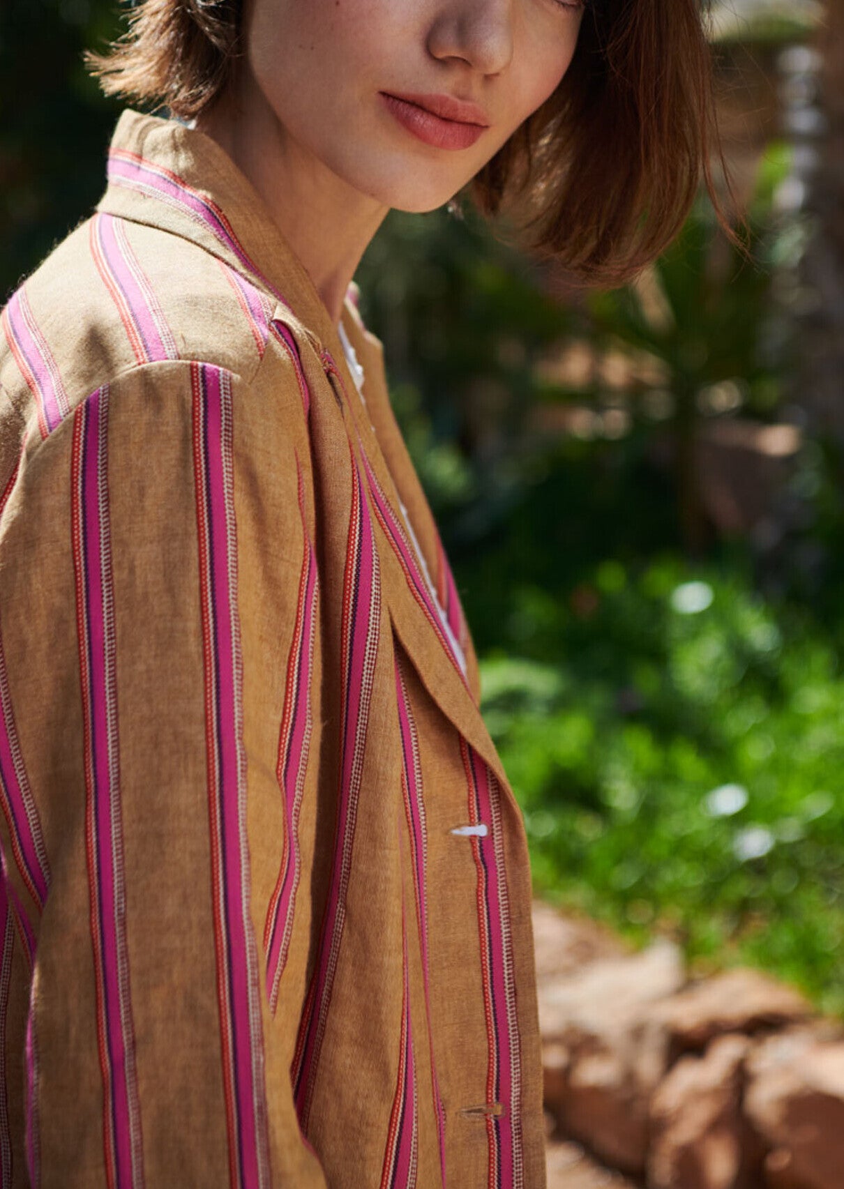 Veste en lin à rayures roses Faume - seconde main