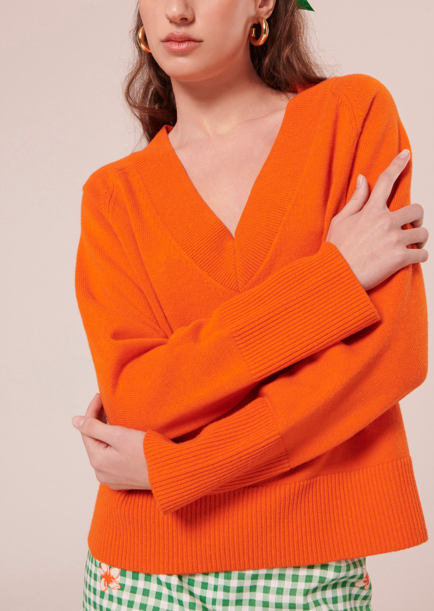 Pull Penelope orange en laine mérinos et alpaga Faume - seconde main