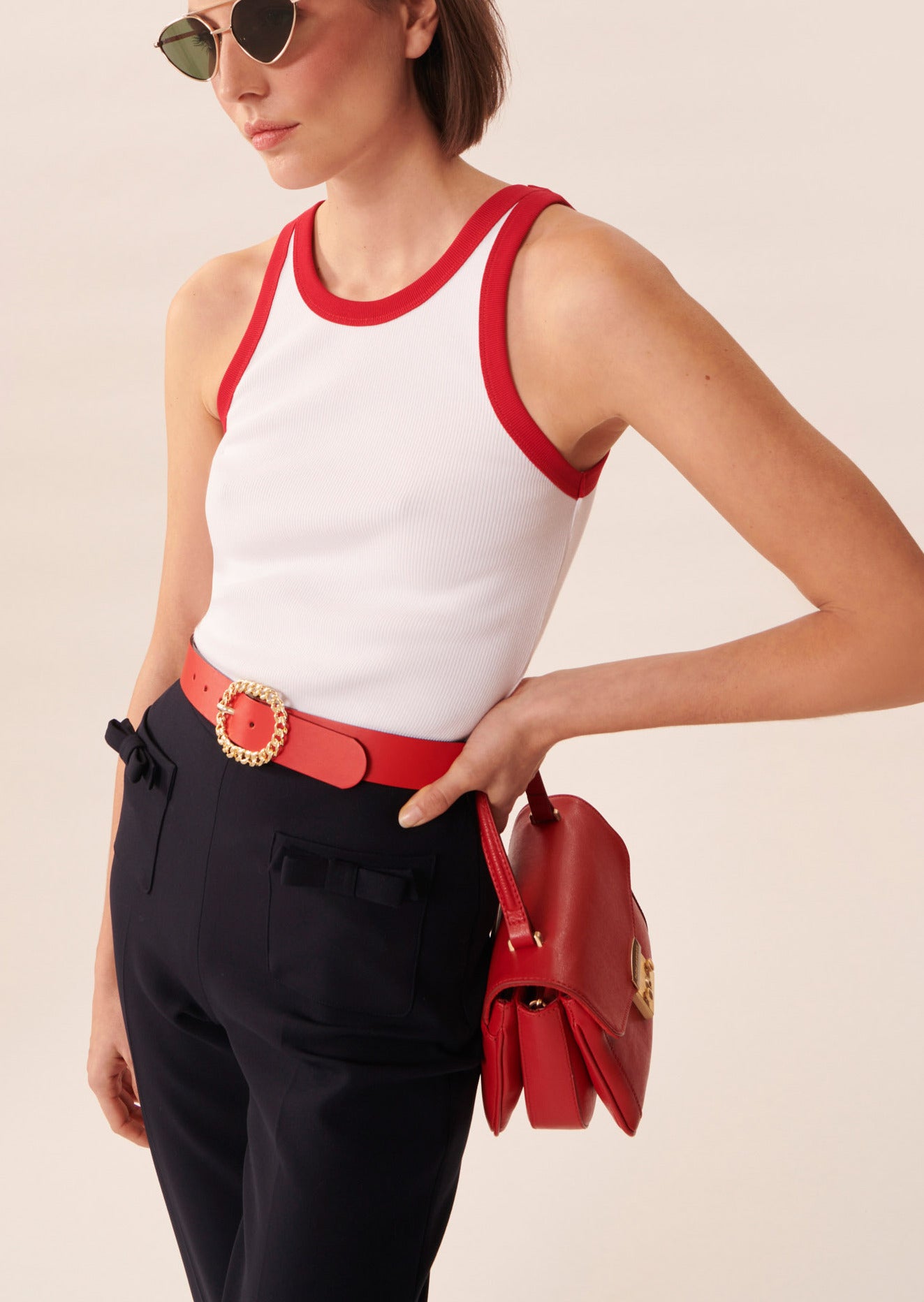 Débardeur Trish blanc et rouge en coton côtelé Faume - seconde main