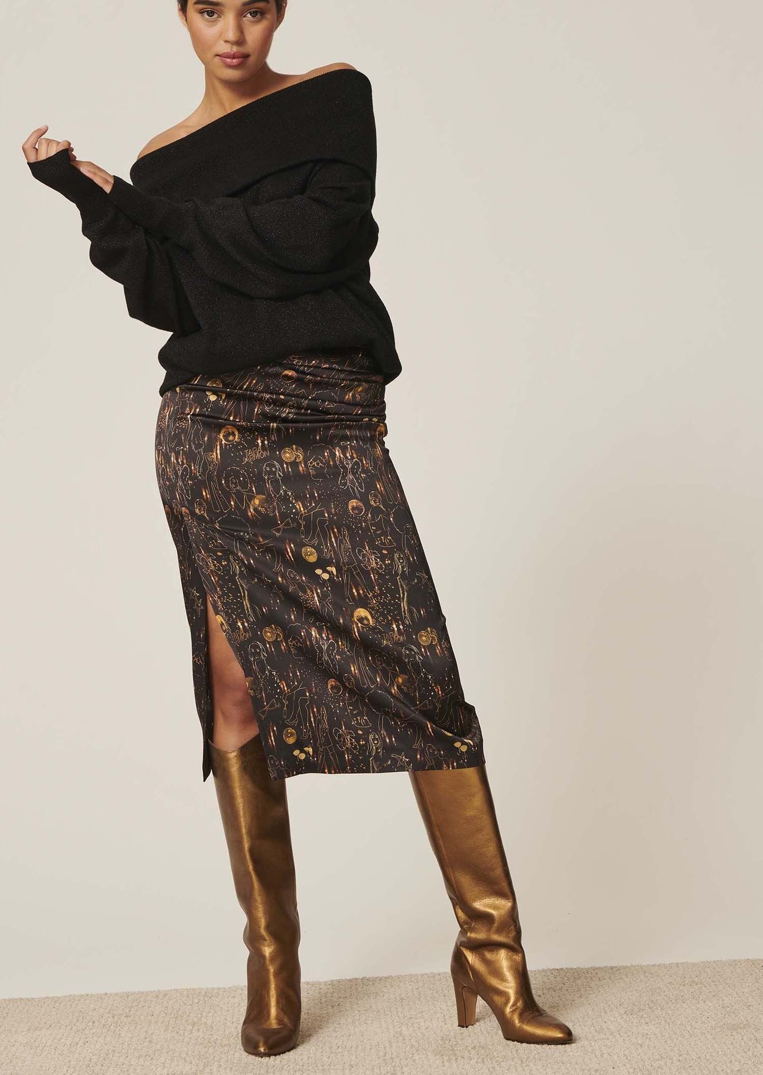 Jupe Jazz noire imprimé Tara Party Faume - seconde main