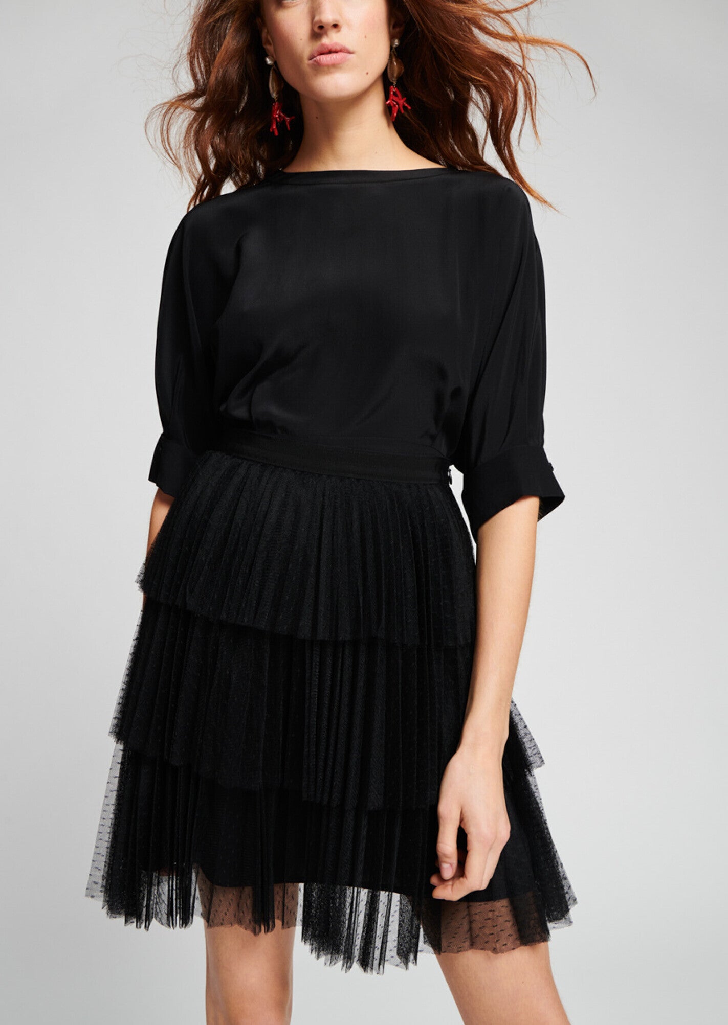 Jupe noire à volants en tulle plumetis Faume - seconde main