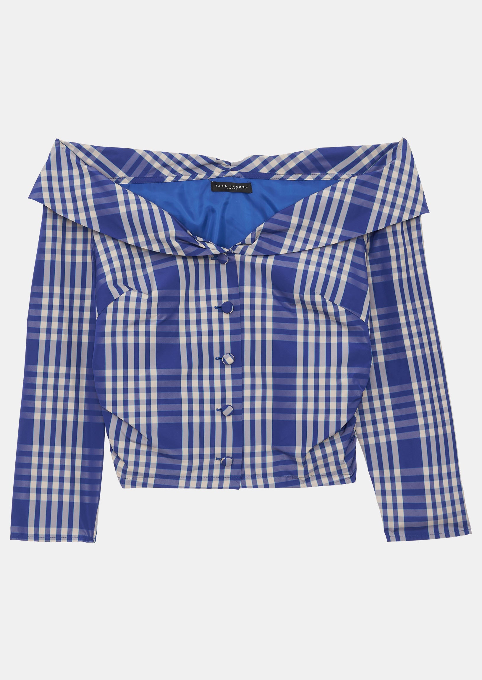 Top Tahina bleu en taffetas motif madras Faume - seconde main