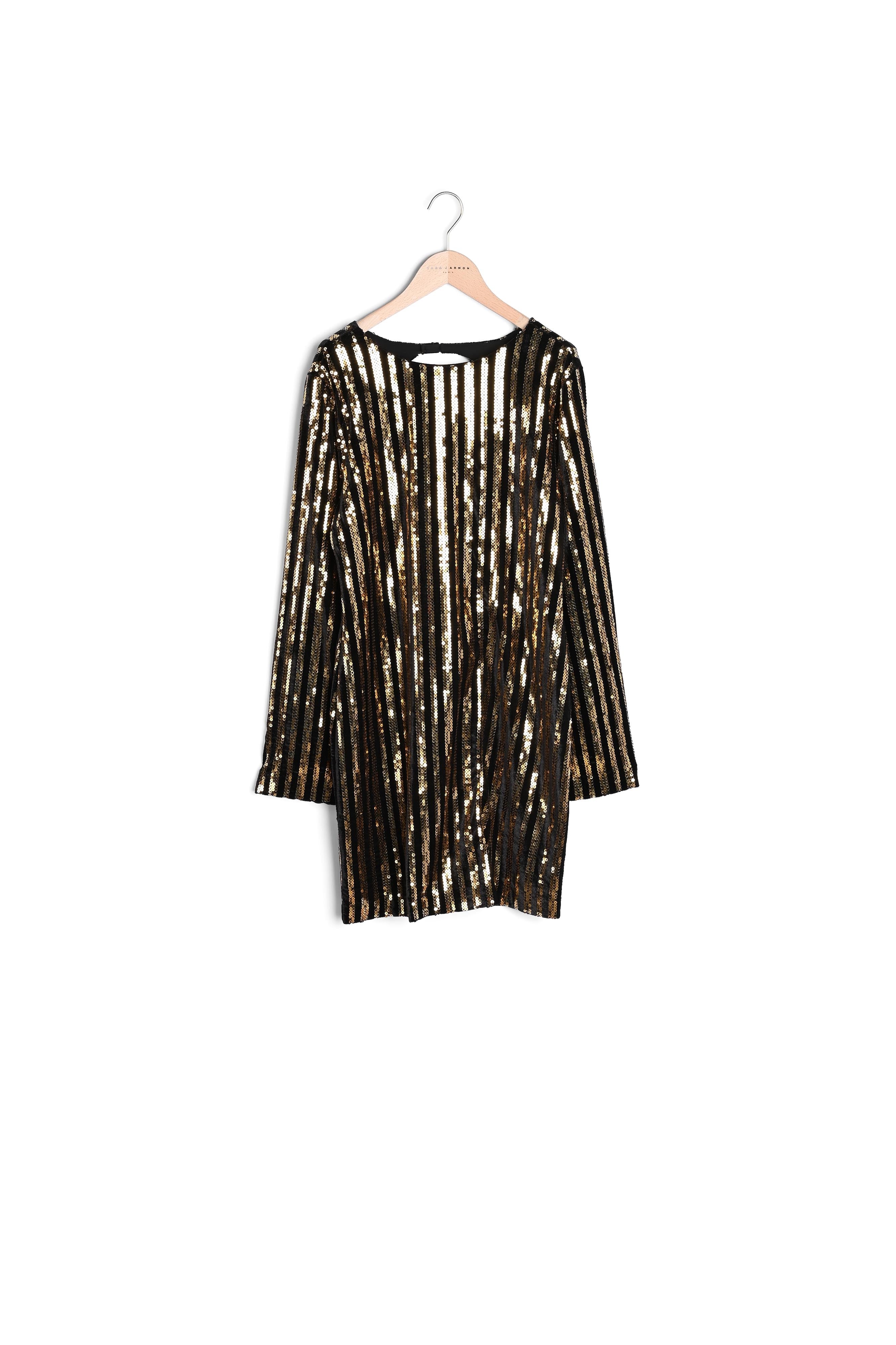 Robe Rory rayée noire et paillettes gold 