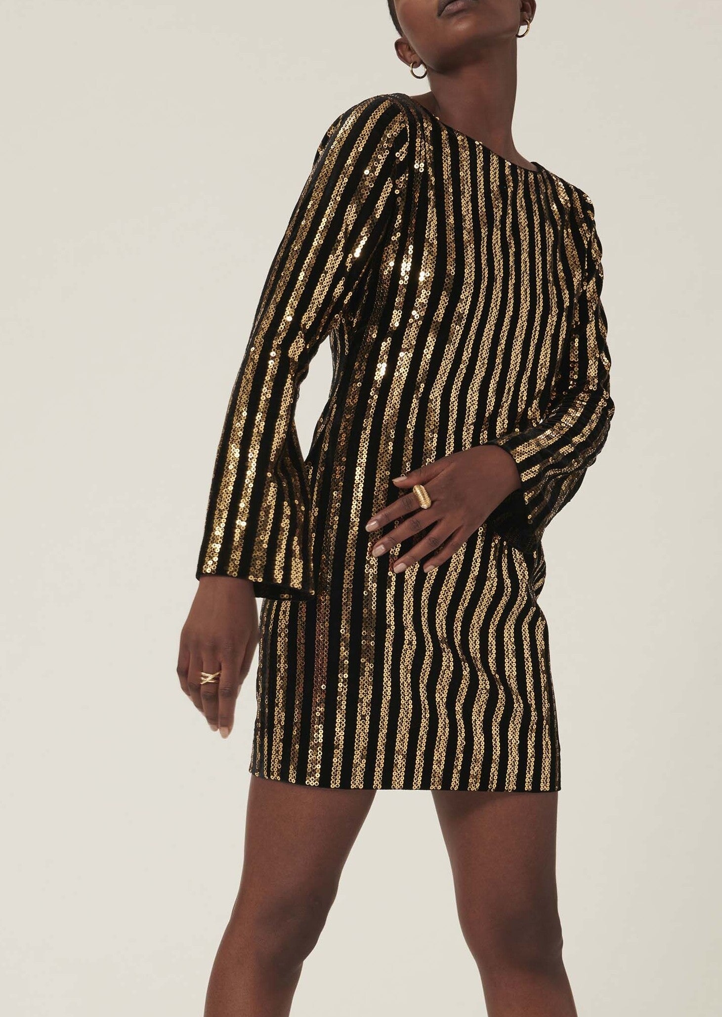 Robe Rory rayée noire et paillettes gold 