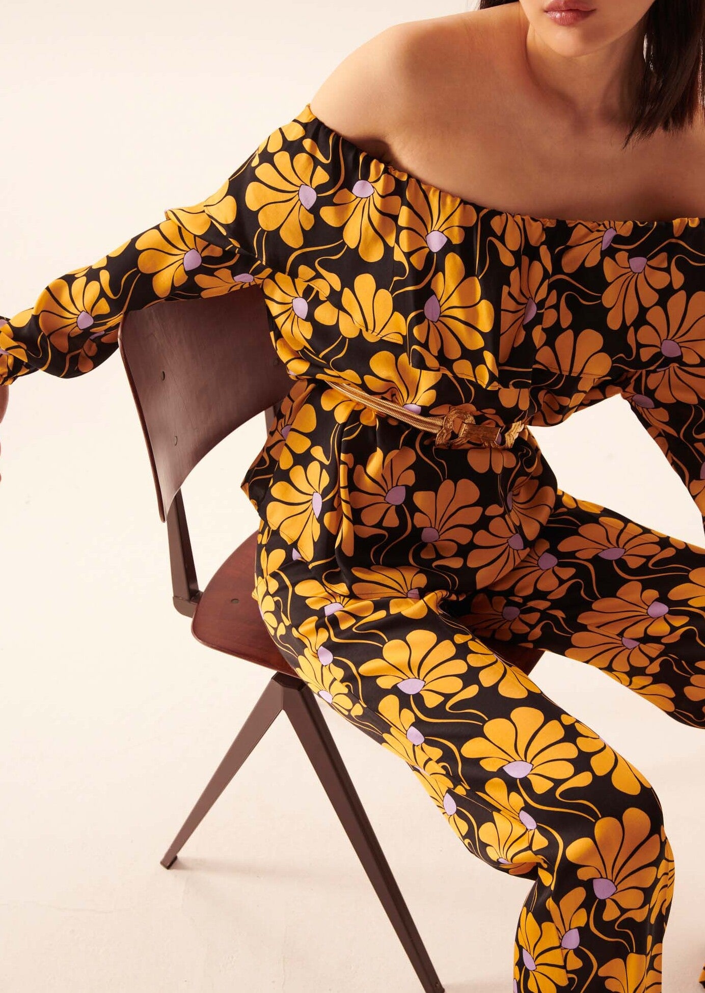 Top Tristan noir imprimé grosses fleurs Faume - seconde main