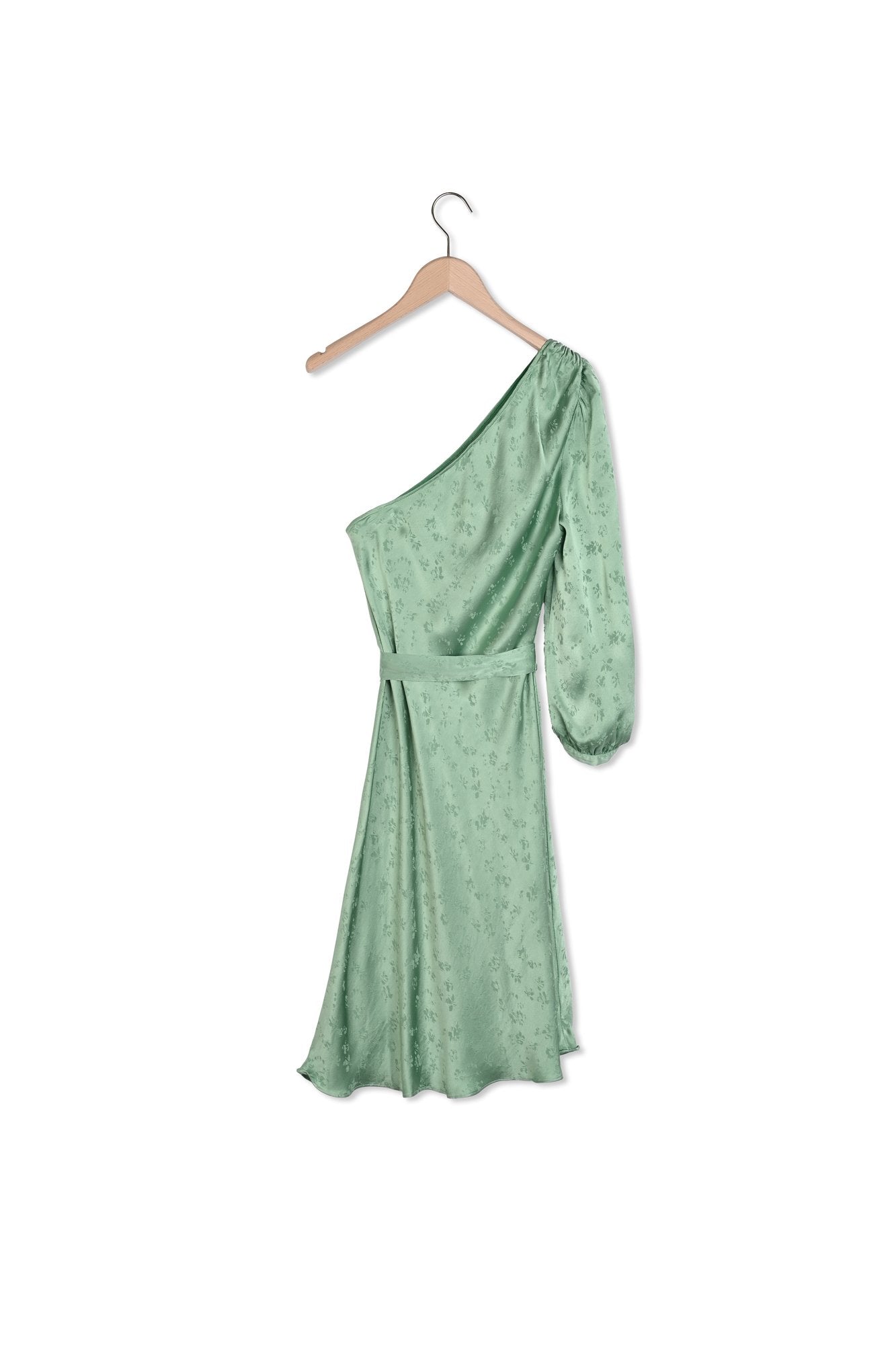 Robe one-shoulder Riona en jacquard fleuri vert jade Faume - seconde main