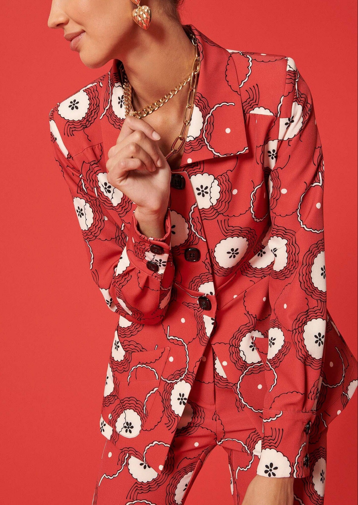 Veste Voguer rouge imprimé fleurs 70's Faume - seconde main