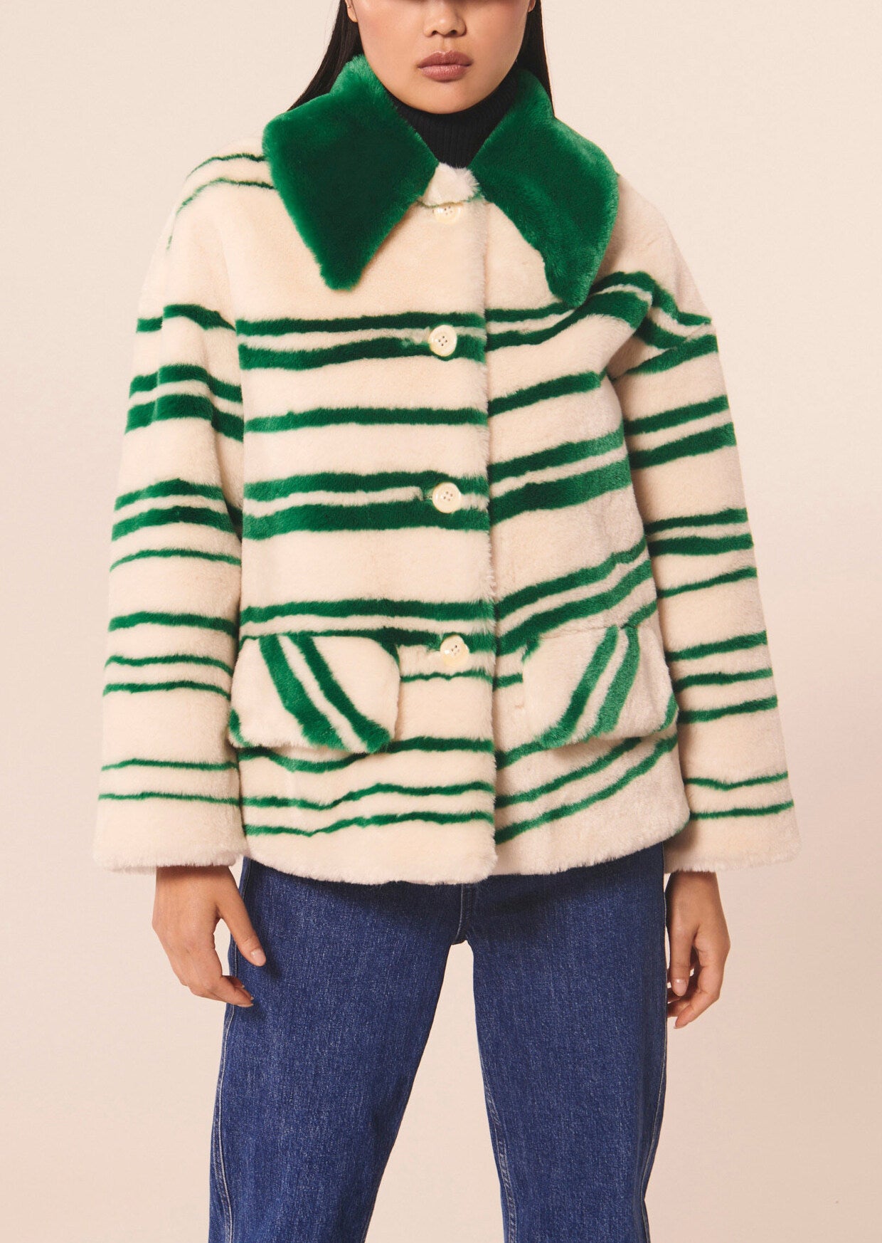 Manteau Matt écru à rayures en fausse fourrure Faume - seconde main