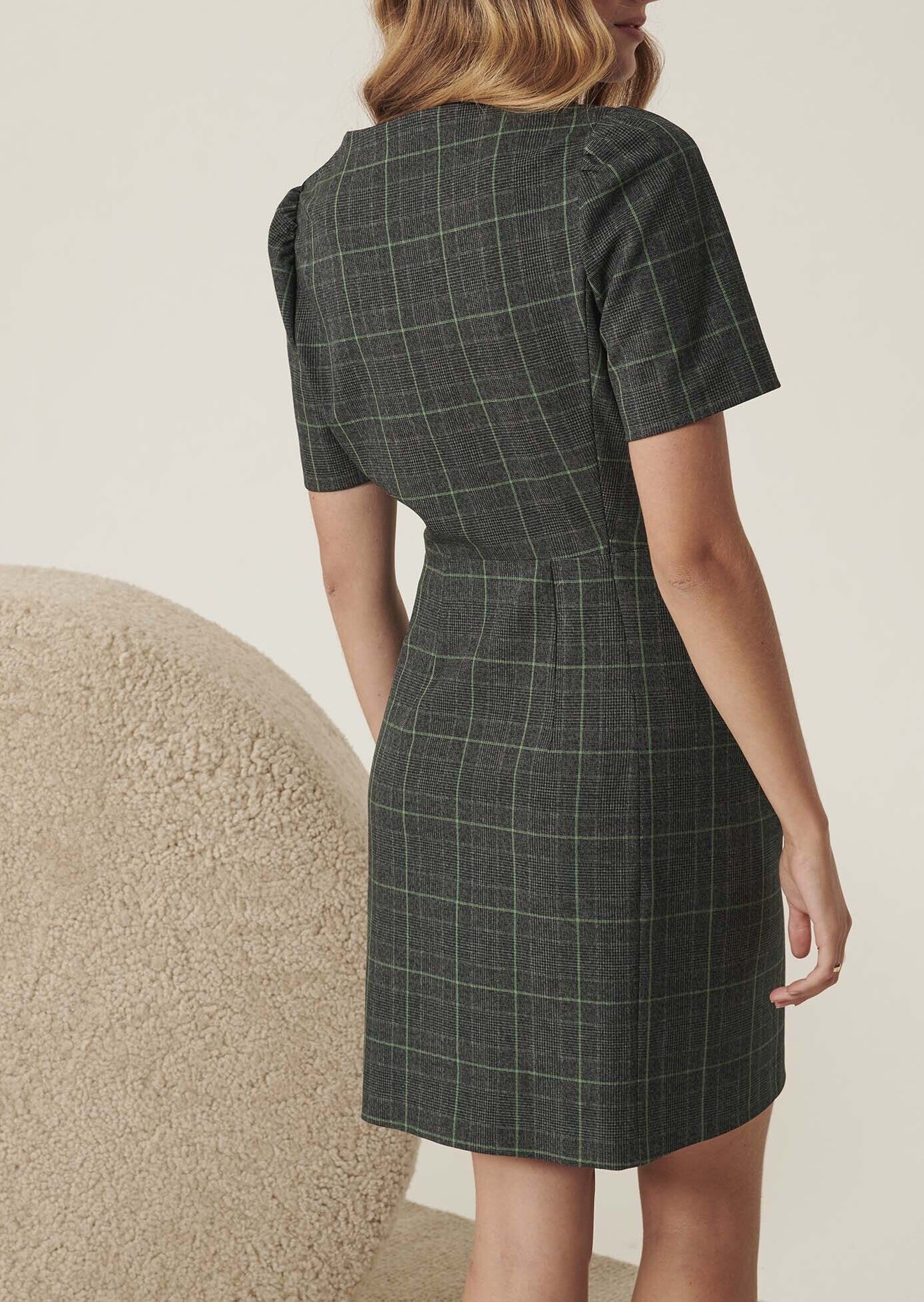 Robe République grise motif Prince de Galles vert Faume - seconde main