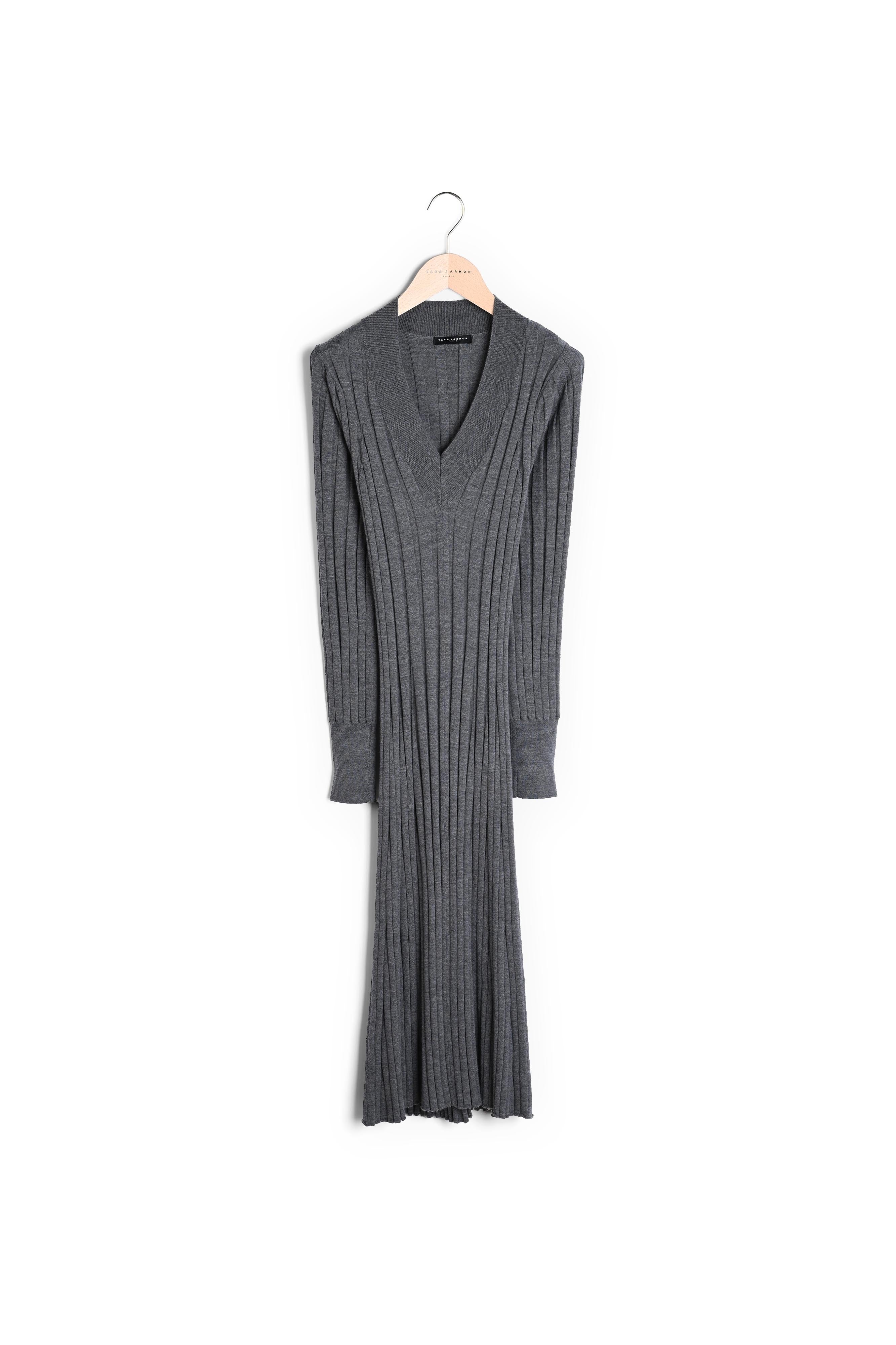Robe Ryoka grise en laine merinos Faume - seconde main