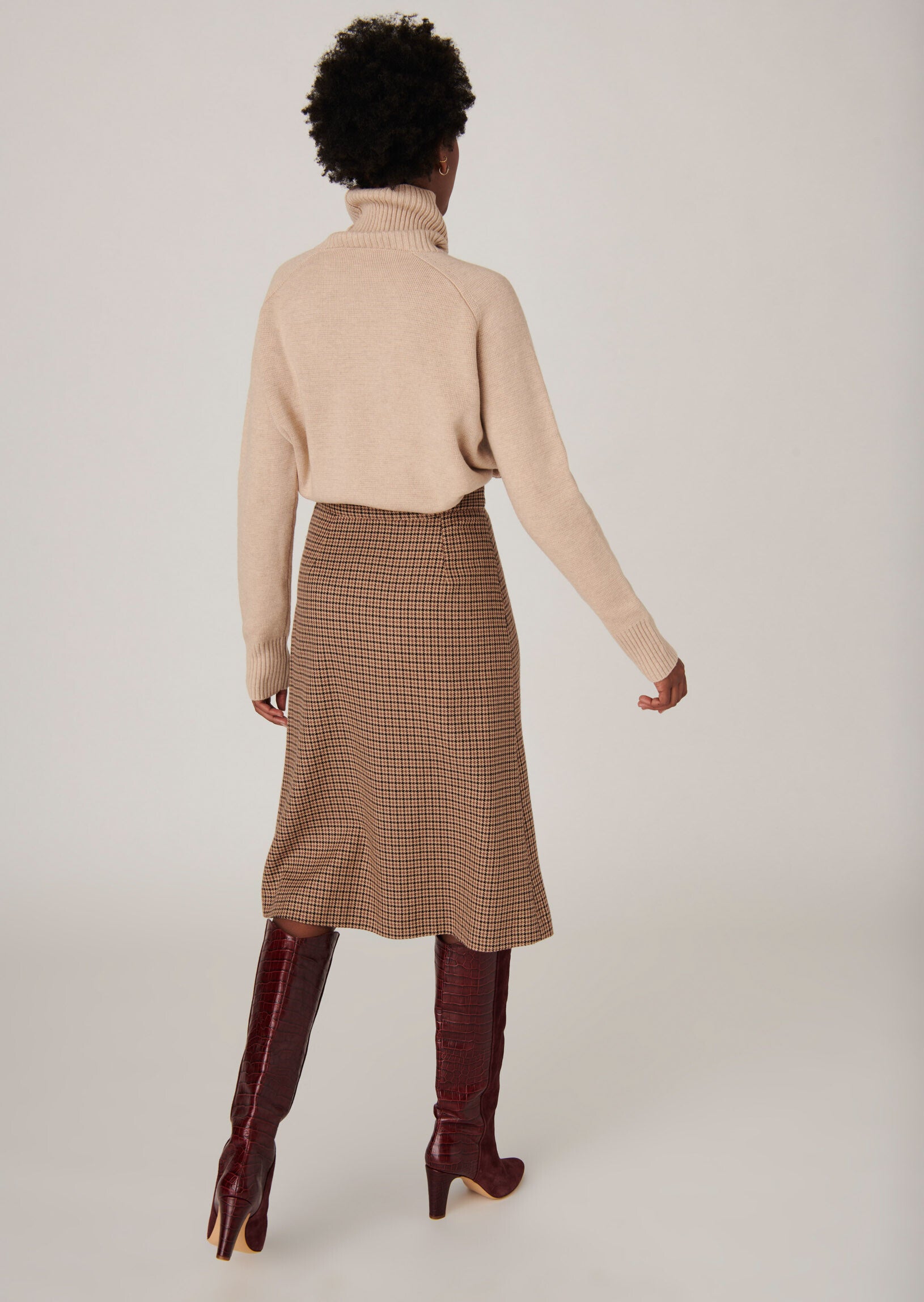 Jupe portefeuille Jicaron en pied-de-coq sable Faume - seconde main