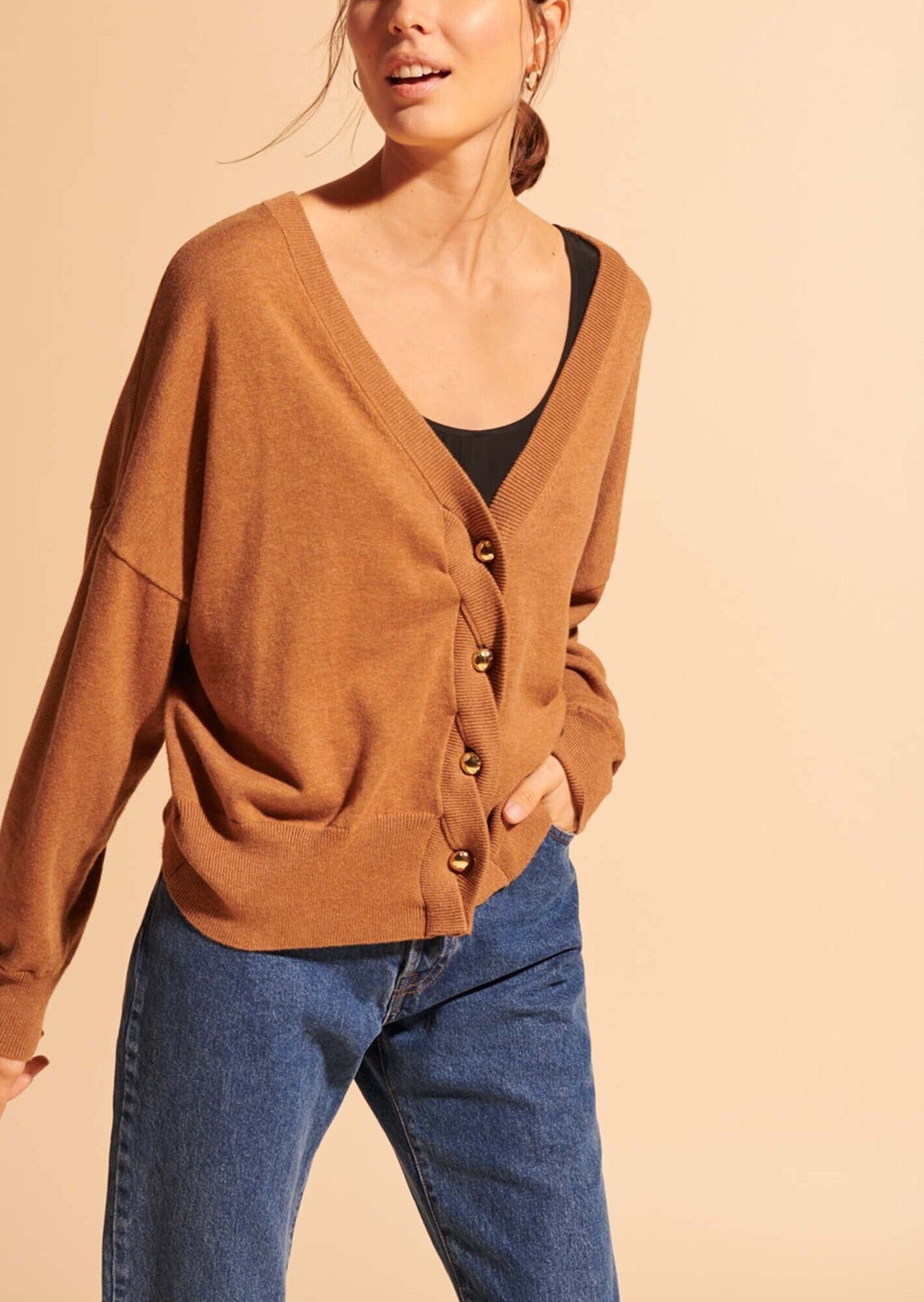 Cardigan Nick oversized camel avec détail de tresse Faume - seconde main