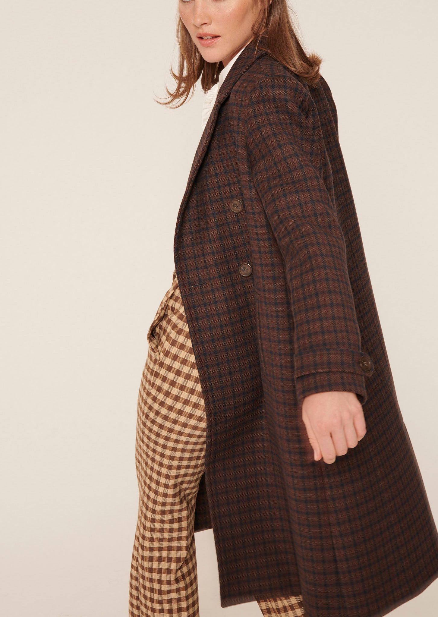 Manteau Majestueux marron à carreaux en laine Faume - seconde main