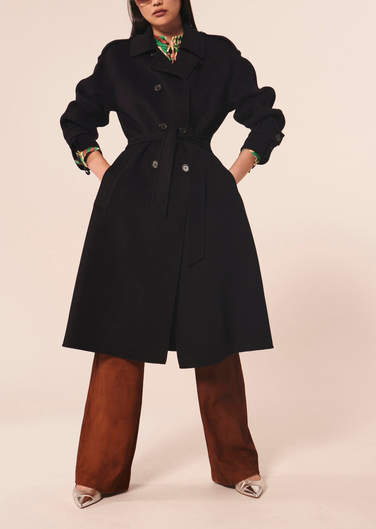 Manteau Ivane bleu nuit en laine double face Faume - seconde main