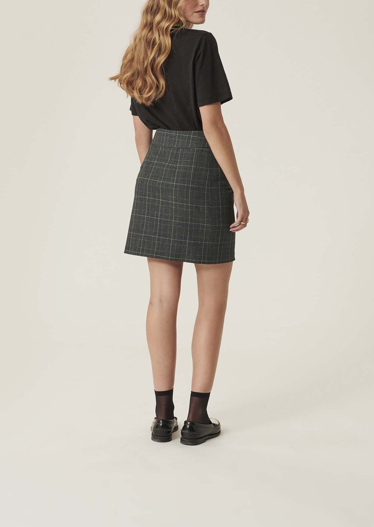 Jupe Jacqueline gris foncé imprimée Prince de Galles vert Faume - seconde main