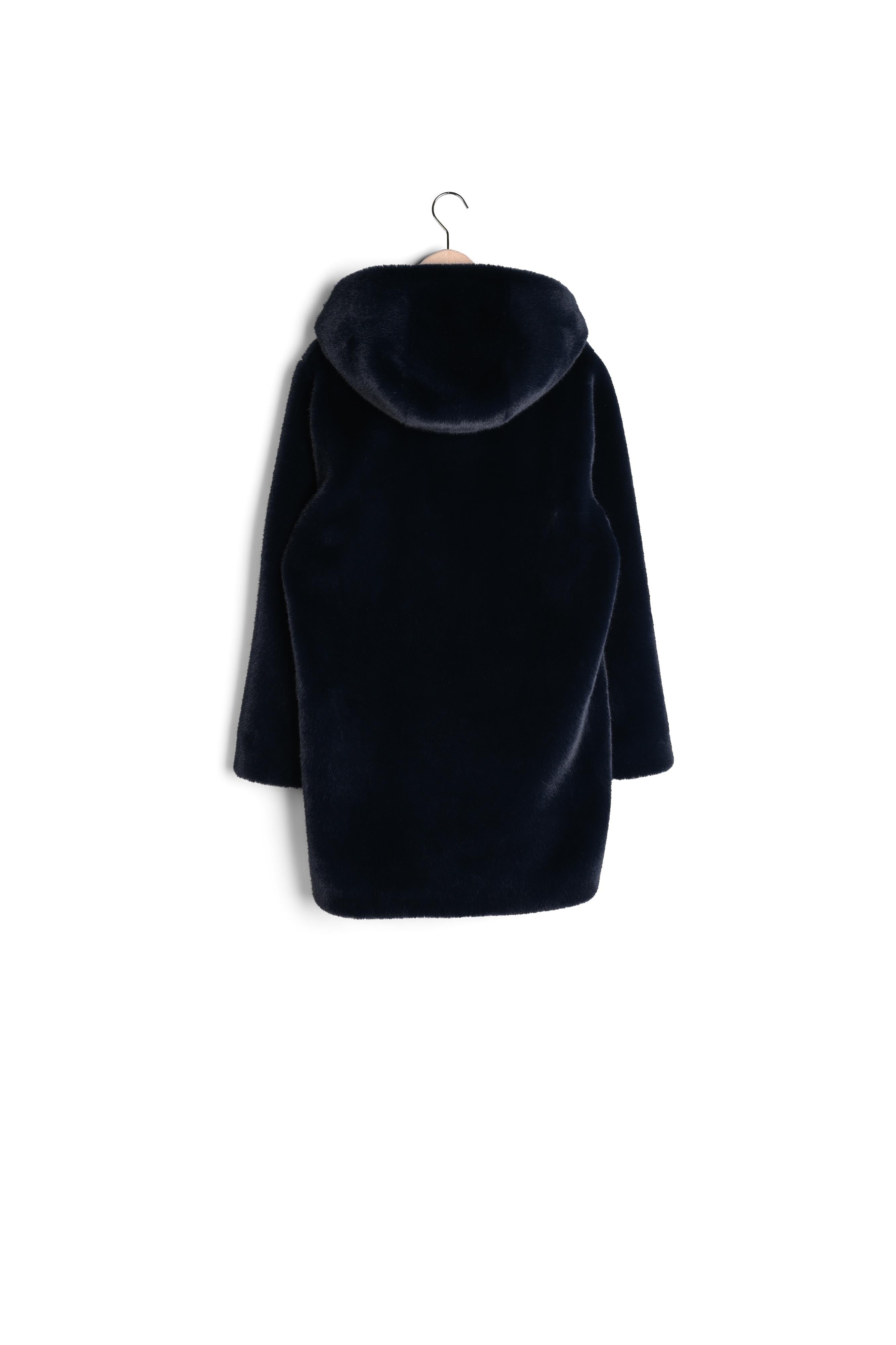 Manteau Margaret marine à capuche en fausse fourrure réversible Faume - seconde main