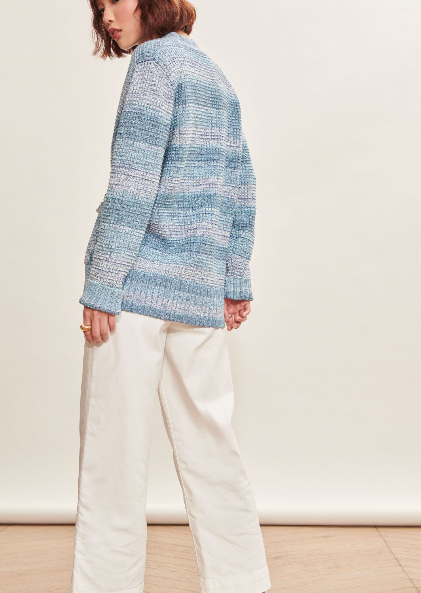 Gilet Gia bleu ciel en maille tweedée Faume - seconde main