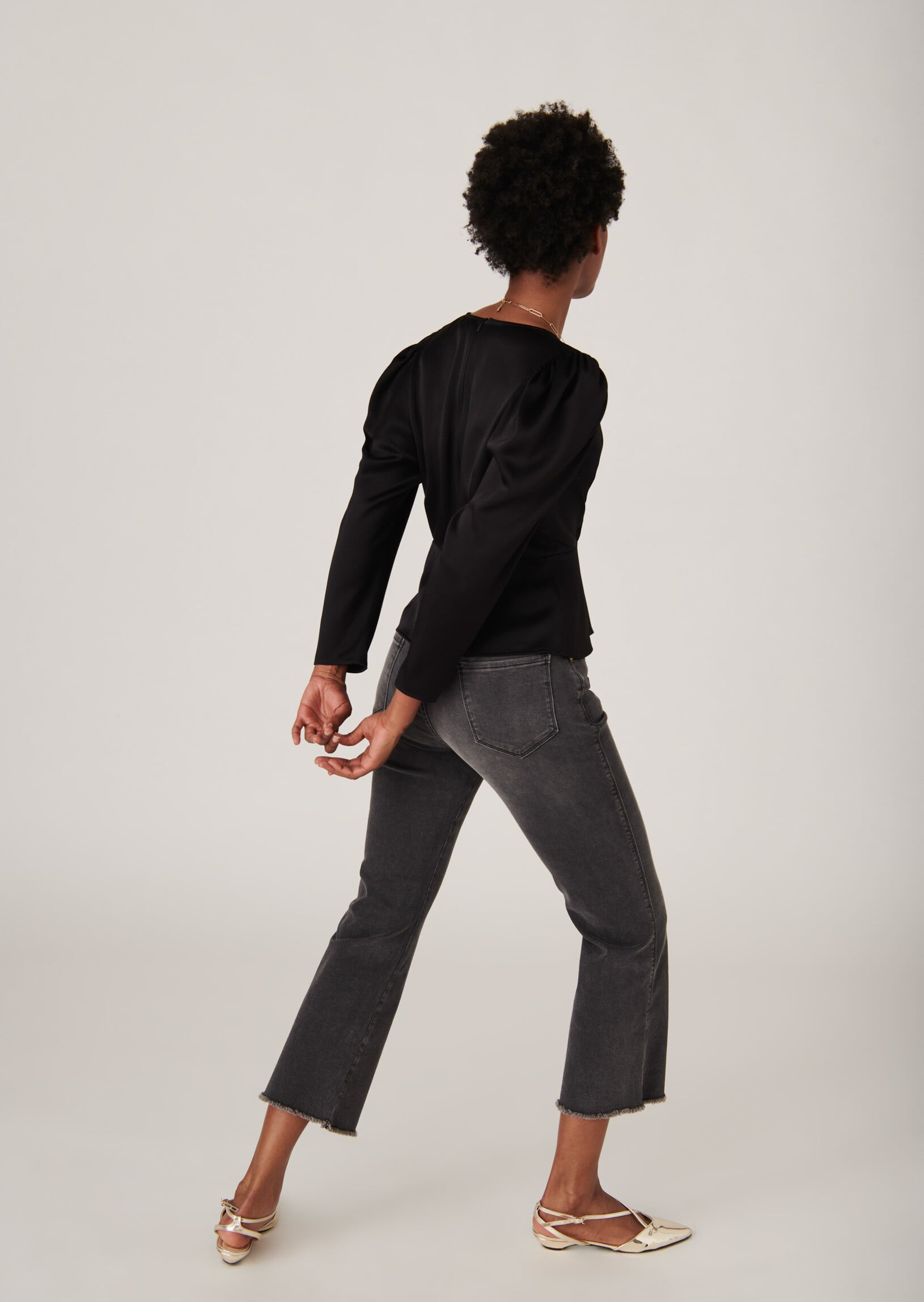 Top Topaz effet cache-coeur noir en crêpe martelé Faume - seconde main