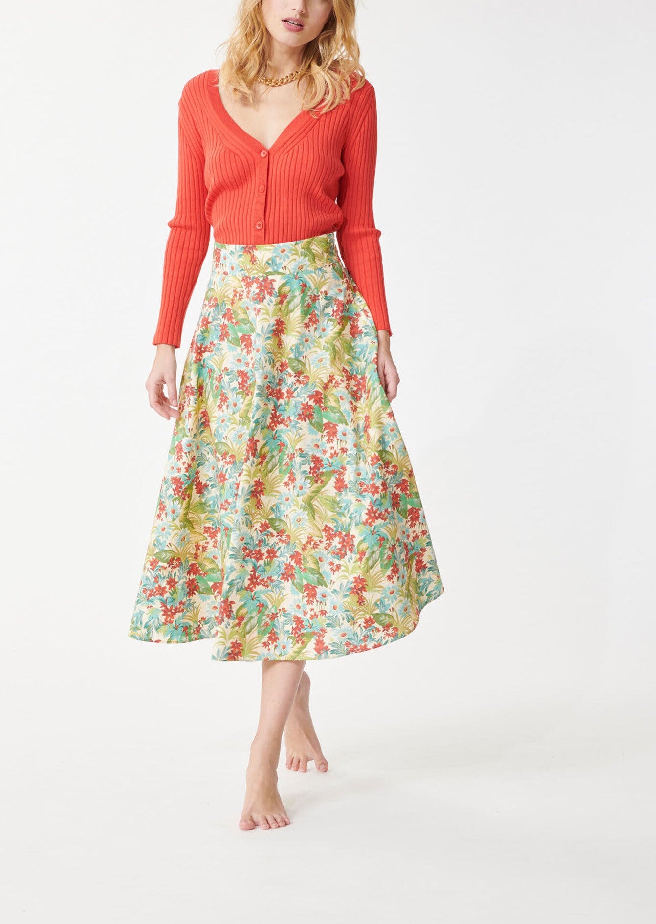 Jupe Jeanette écrue imprimé pampa en popeline de coton Faume - seconde main