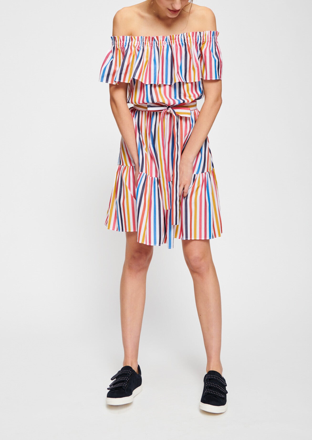 Robe blanche à rayures multicolores Faume - seconde main