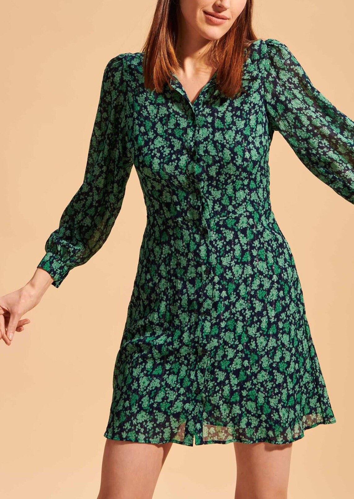 Robe chemise Rimma verte et bleu nuit imprimé myrtilles Faume - seconde main