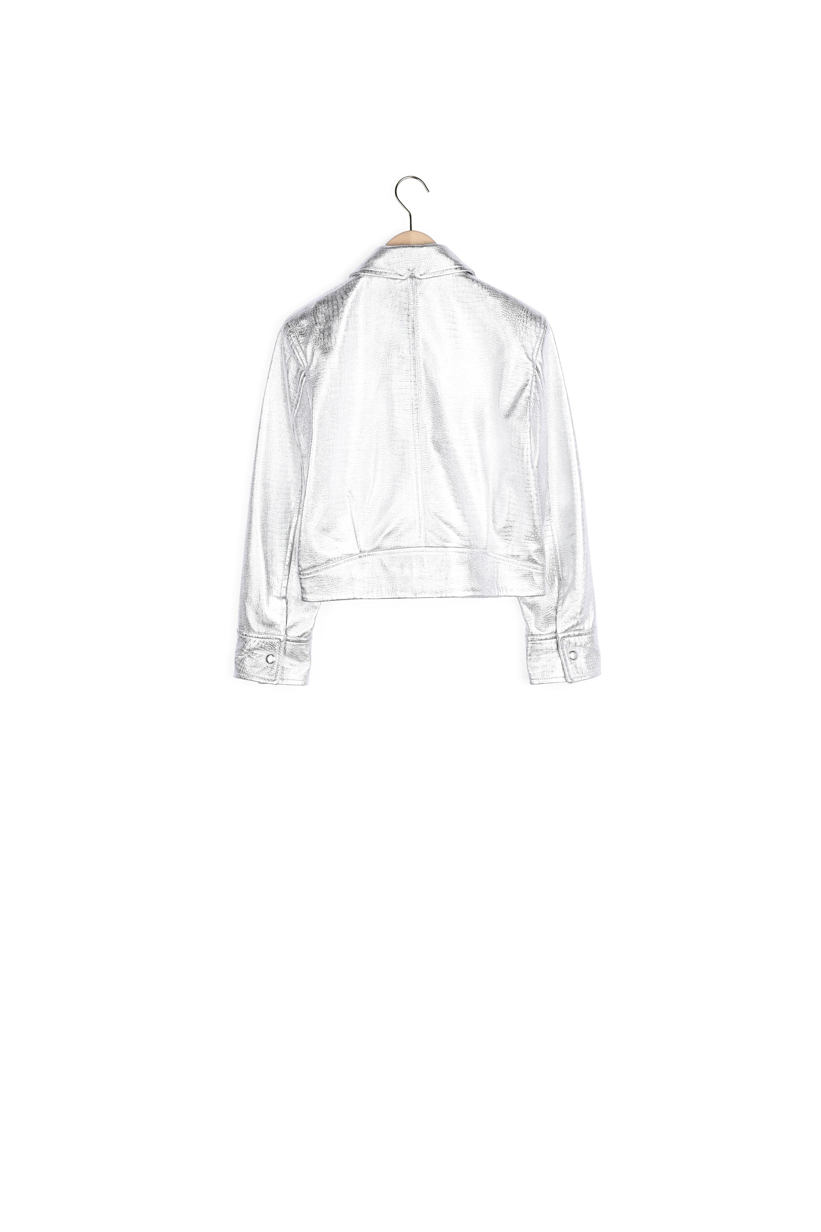 Veste Valente argentée en cuir effet croco Faume - seconde main