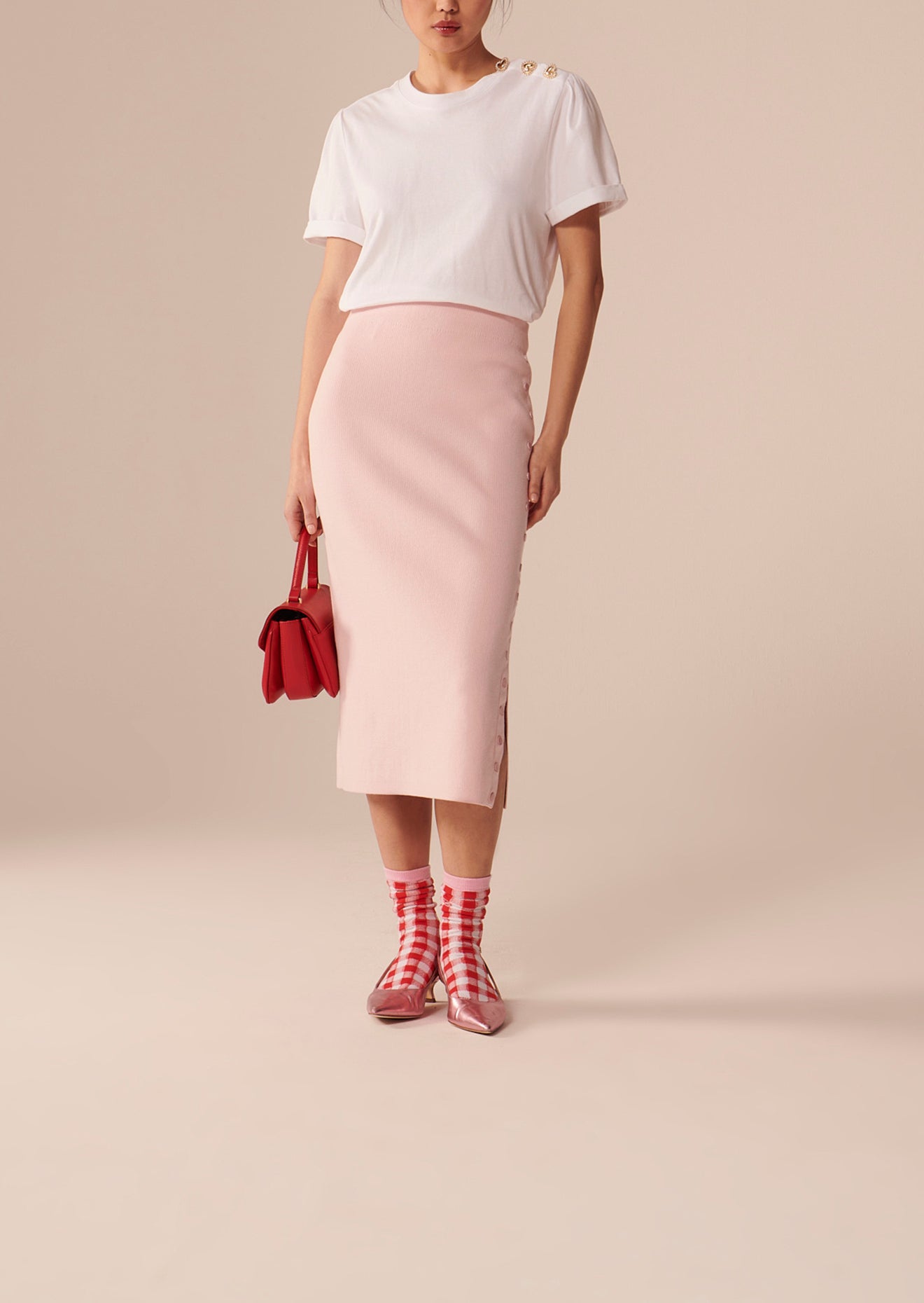 Jupe Justine rose pâle en coton compacte Faume - seconde main