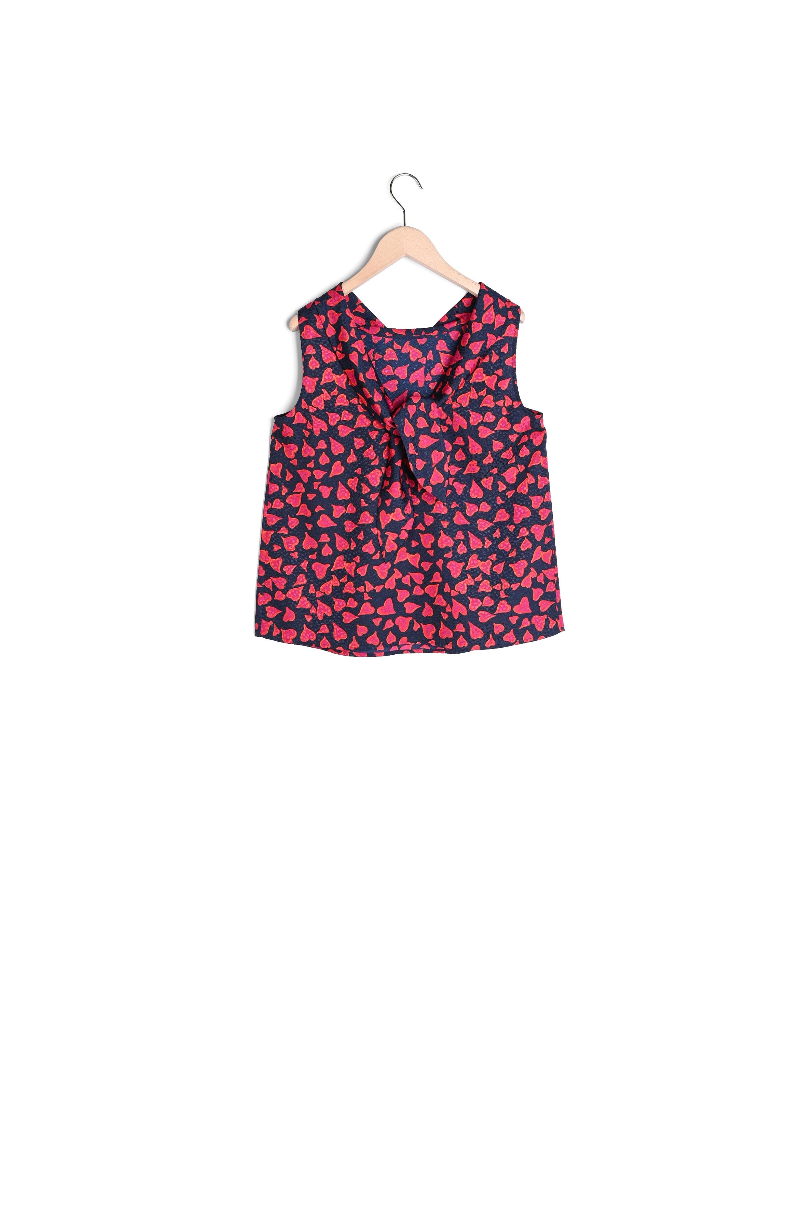 Top bleu nuit imprimé cœurs rouges Faume - seconde main