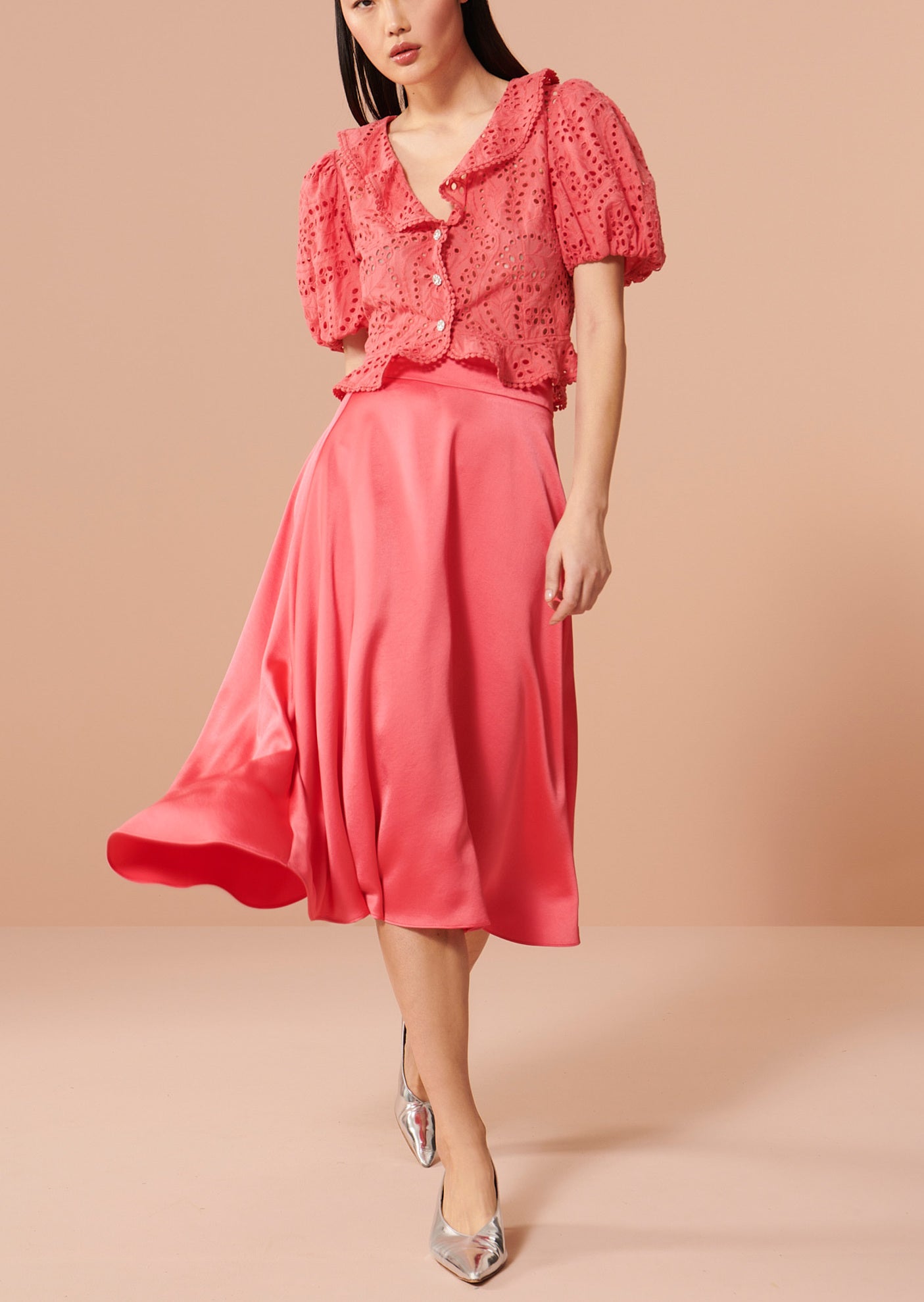 Chemise Carine rose en broderie Faume - seconde main