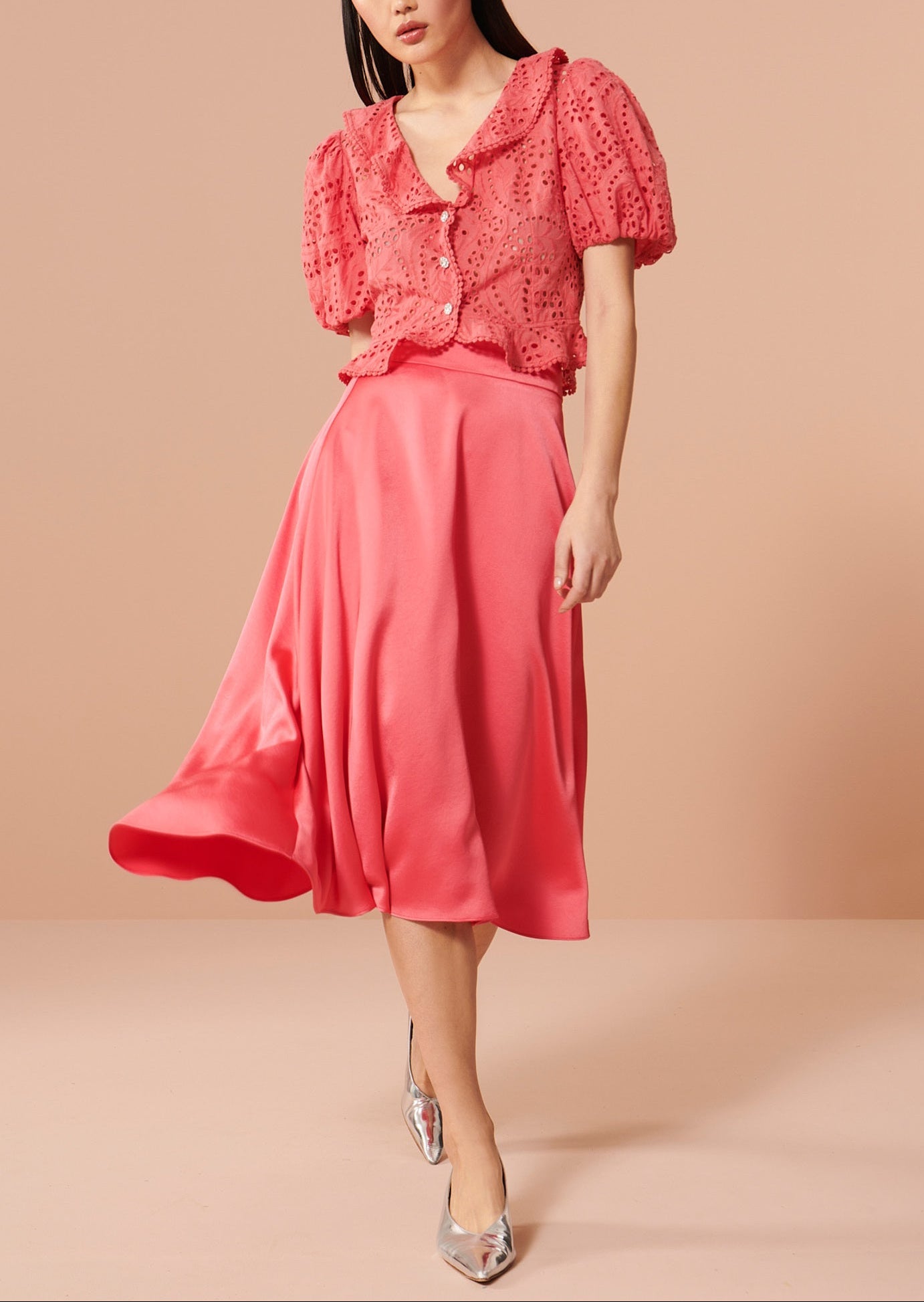 Chemise Carine rose en broderie Faume - seconde main
