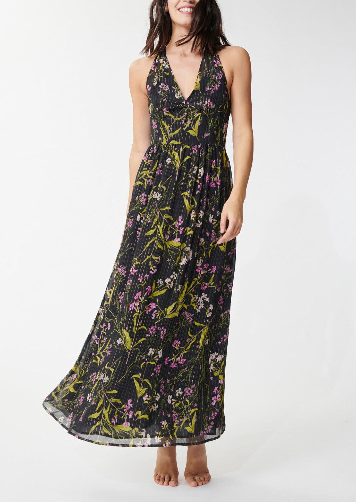 Robe Ragha noire imprimé fleuri en lurex Faume - seconde main