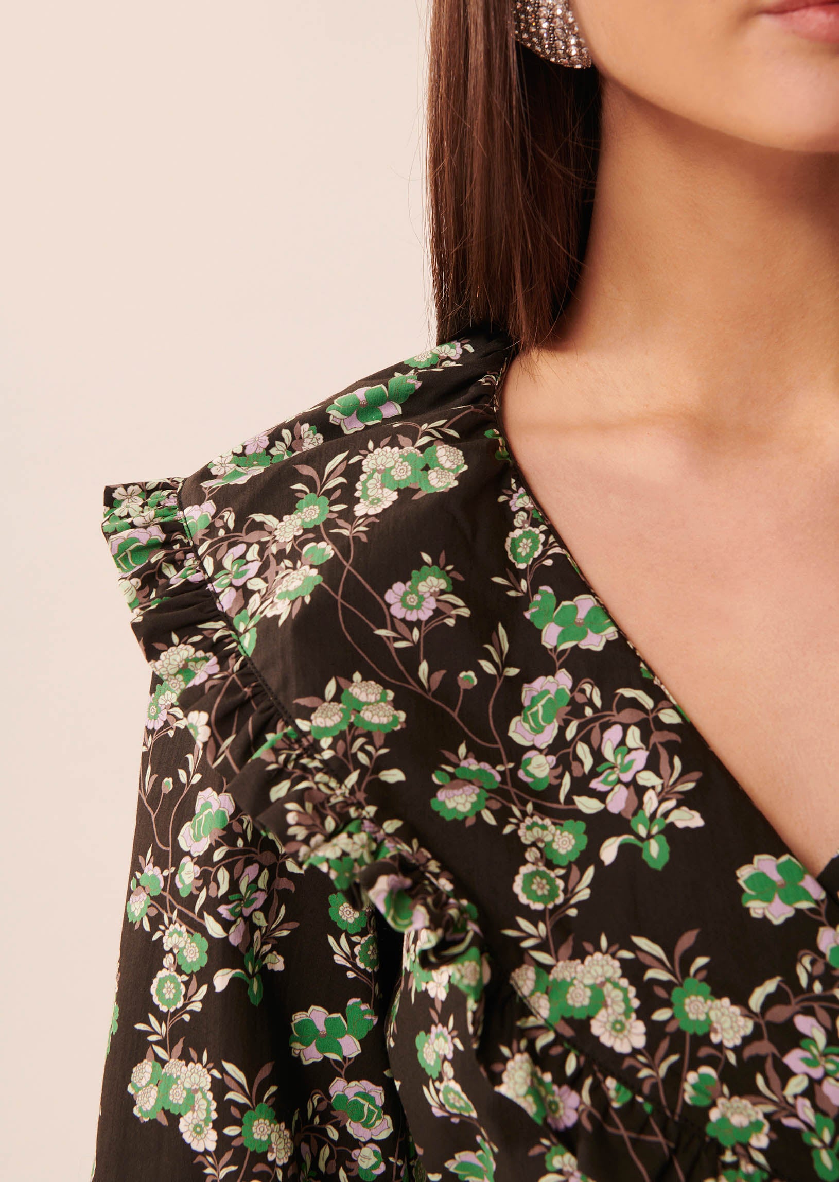 Chemise Cristina noire imprimée fleuri en coton Faume - seconde main