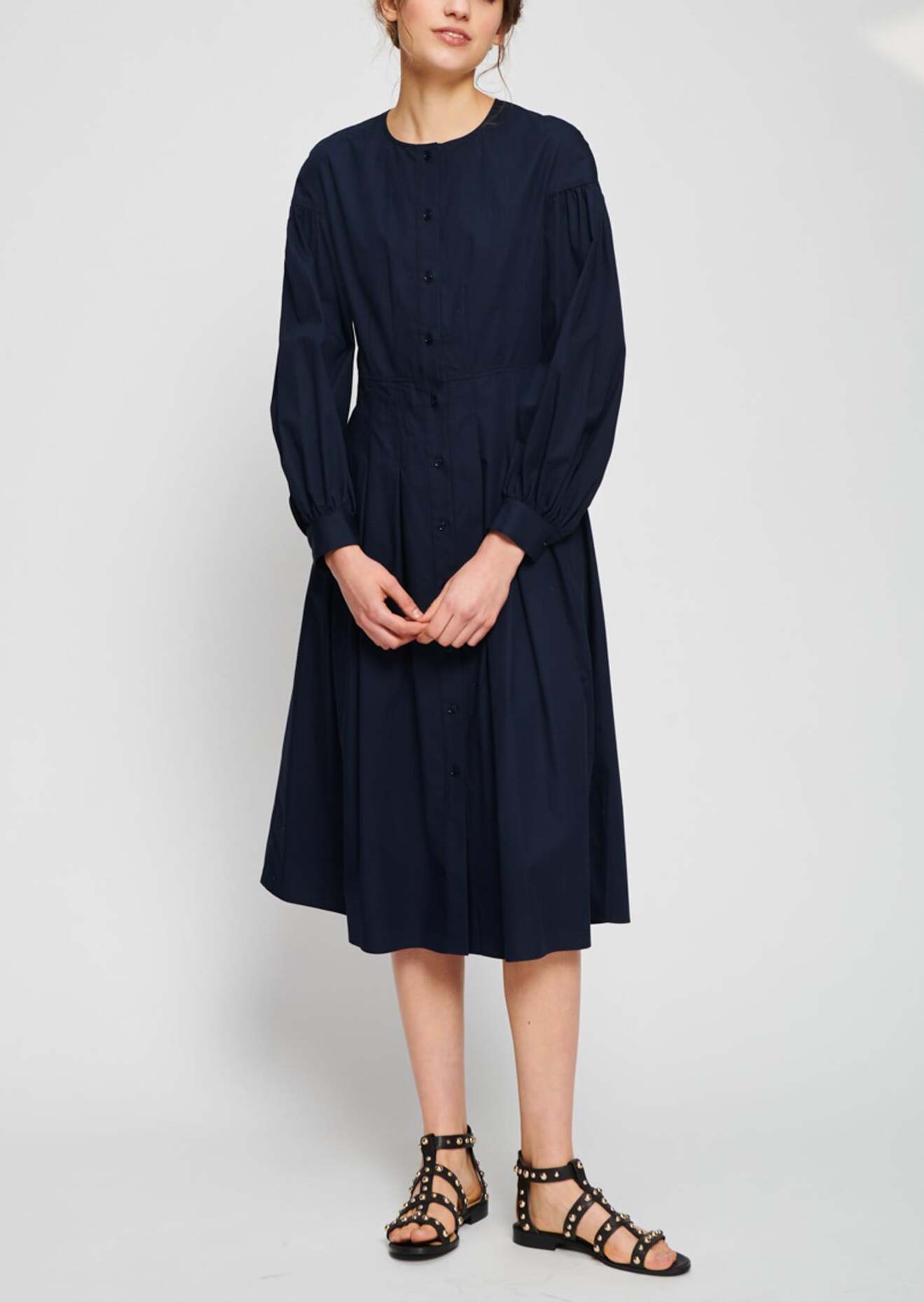 Robe chemise en popeline de coton bleu nuit Faume - seconde main