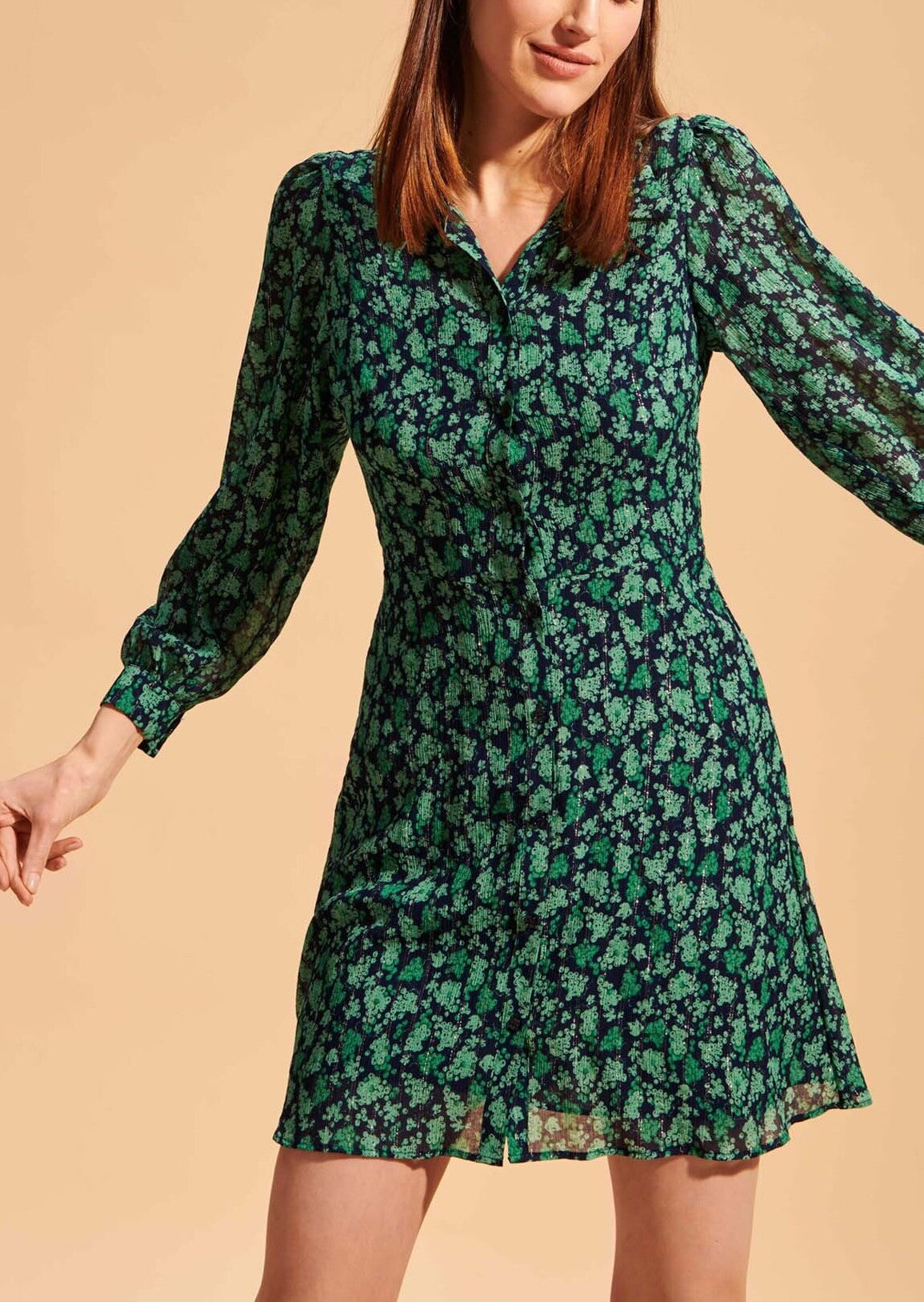 Robe chemise Rimma verte et bleu nuit imprimé myrtilles Faume - seconde main