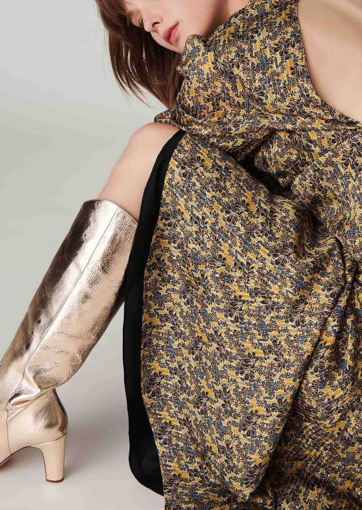 Robe Raiane en viscose lurex imprimé jardin d'hiver mordorée Faume - seconde main