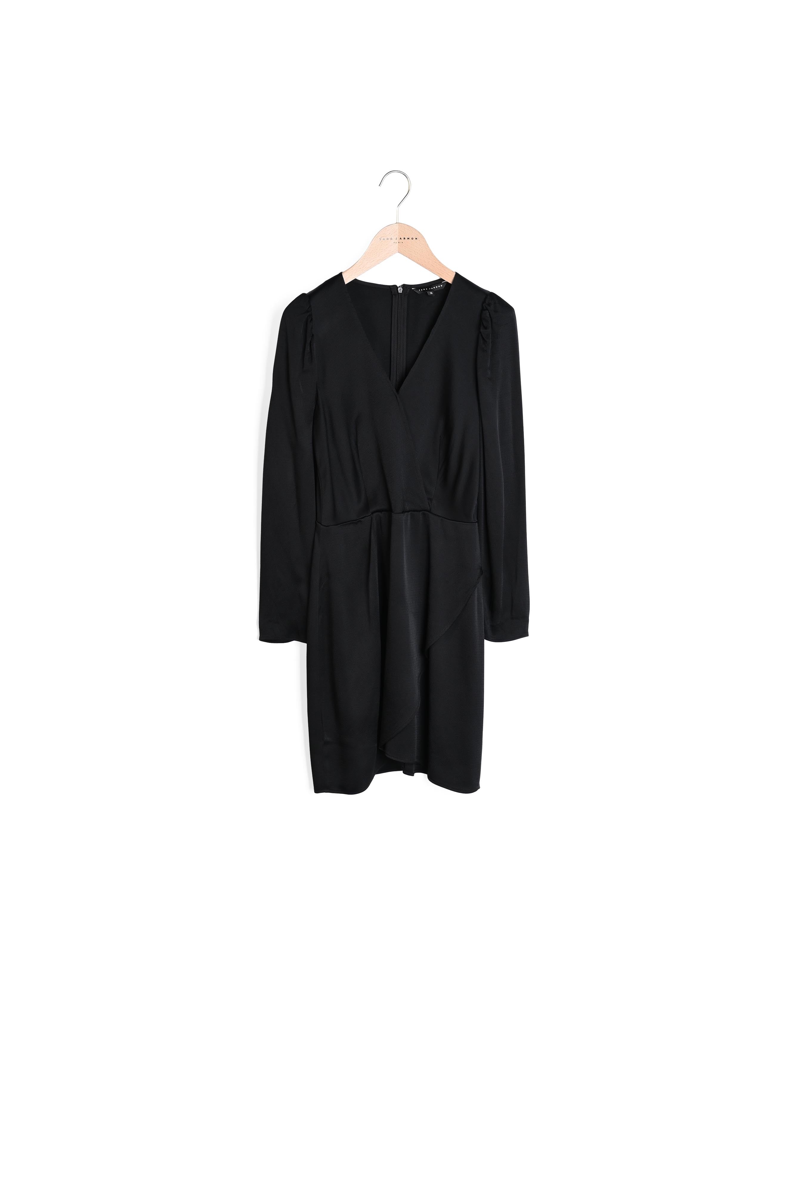 Robe Ronda effet cache-coeur noire en crêpe martelé Faume - seconde main