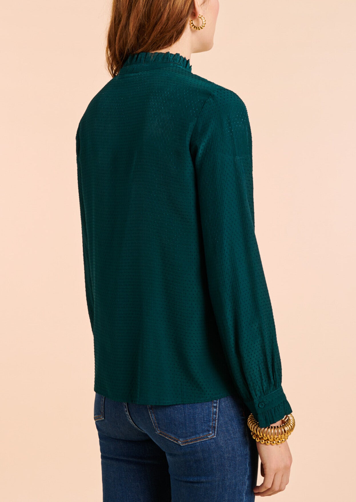 Chemise Tabatha vert bouteille en jacquard plumetis Faume - seconde main