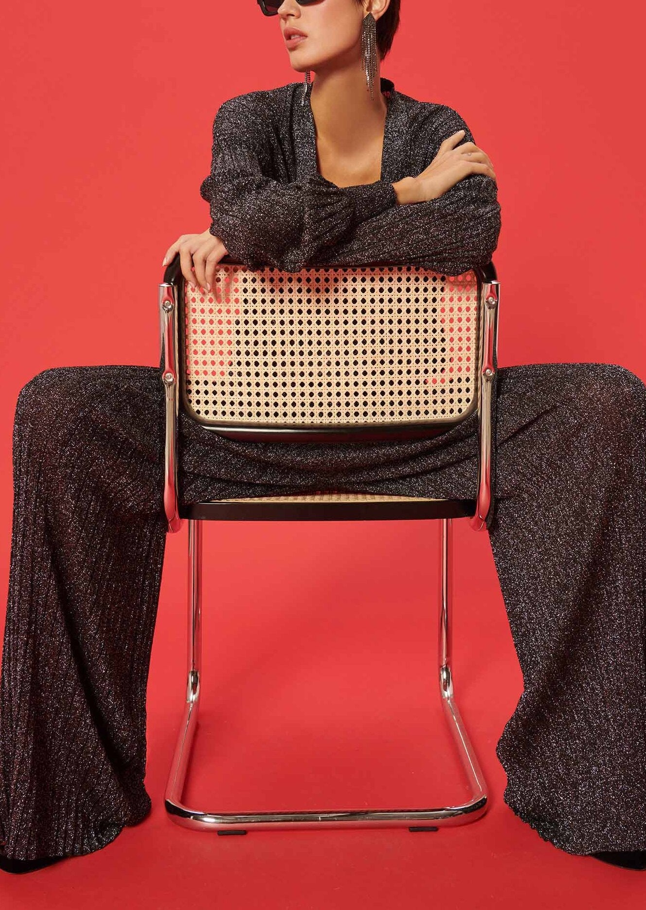 Pantalon Pannacotta noir en laine merinos et lurex Faume - seconde main